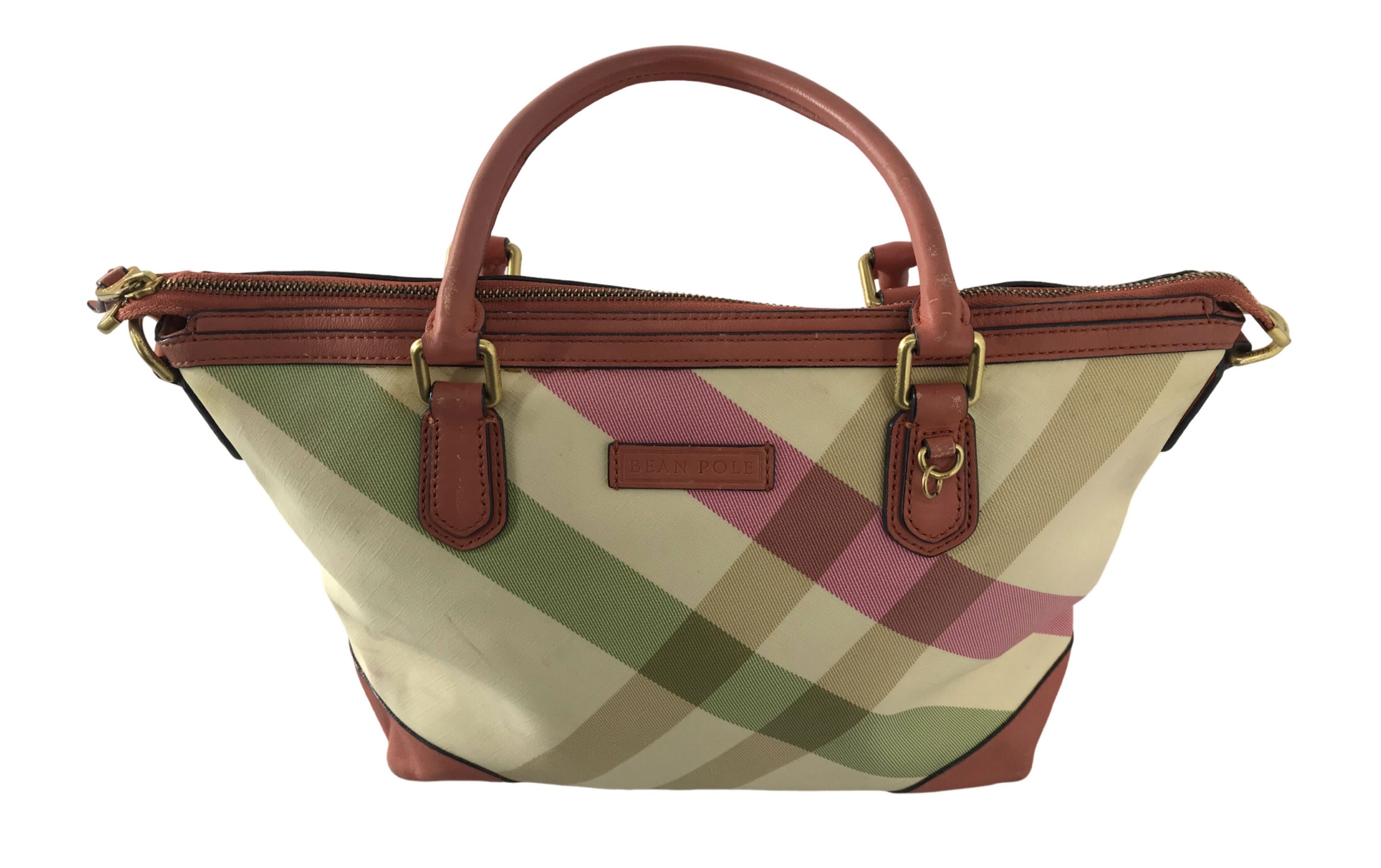 BEANPOLE Bean Pole Nova Check Checkered Burgandy Leather Hand Bag Size ONE SIZE - 1 Thumbnail