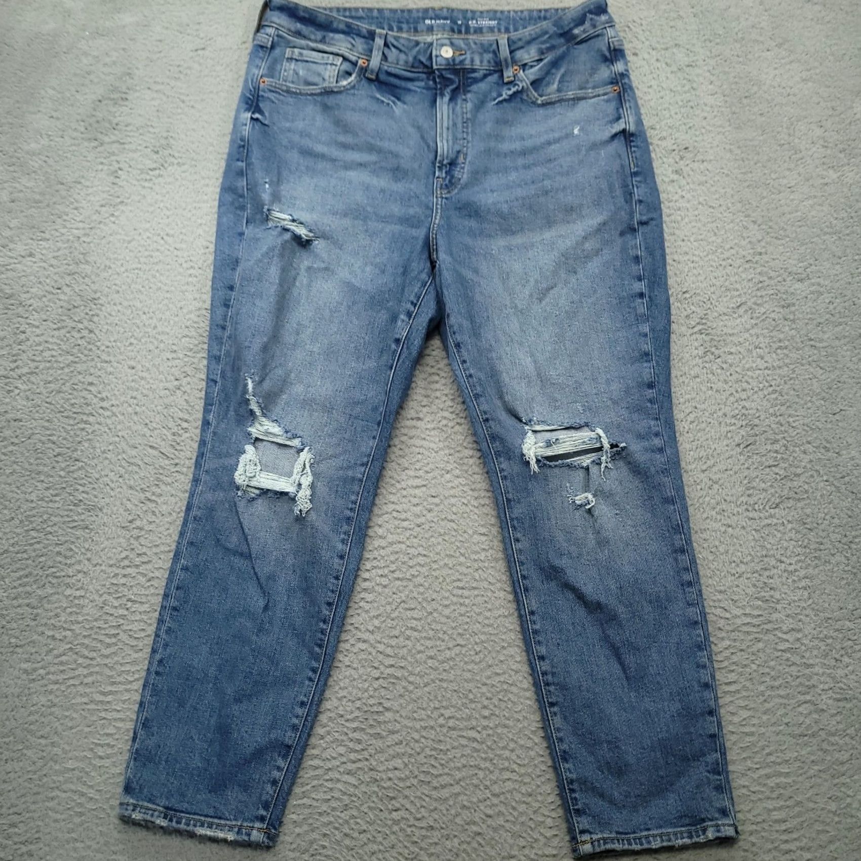 Old Navy Old Navy Womens OG Straight Leg High Rise Distressed Jeans 16W Blue Denim Casual Jeans Womens Mens? Size 38" / US 16 / IT 52 - 2 Thumbnail