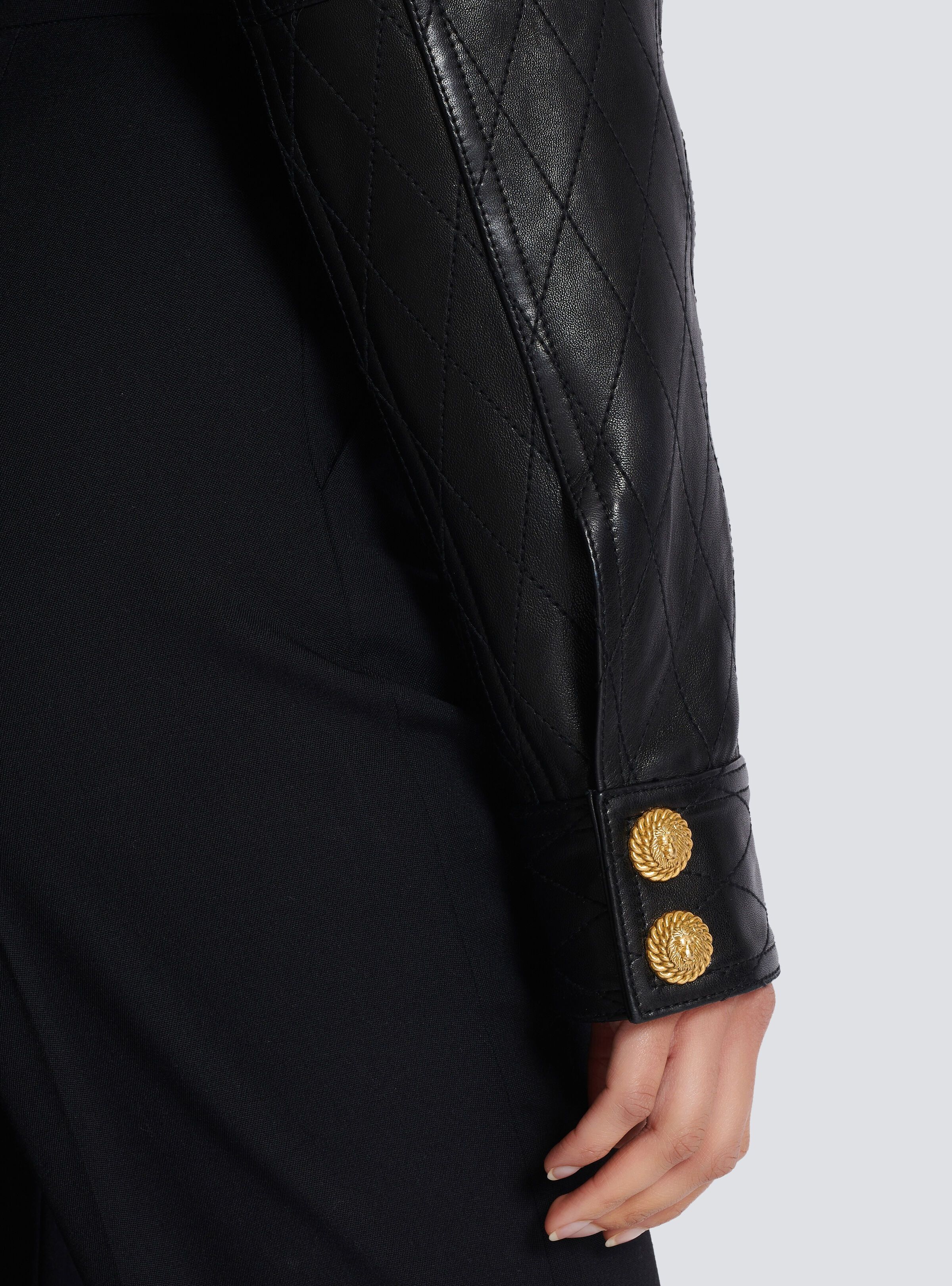 Balmain o1s1wg110725 Topstitched Cropped Leather Jacket in Black Size XL / US 12-14 / IT 48-50 - 6 Thumbnail