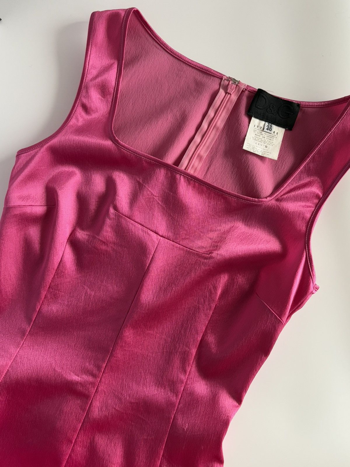 90s Dolce & Gabbana Fuchsia Midi Dress Square Neck Bodycon S