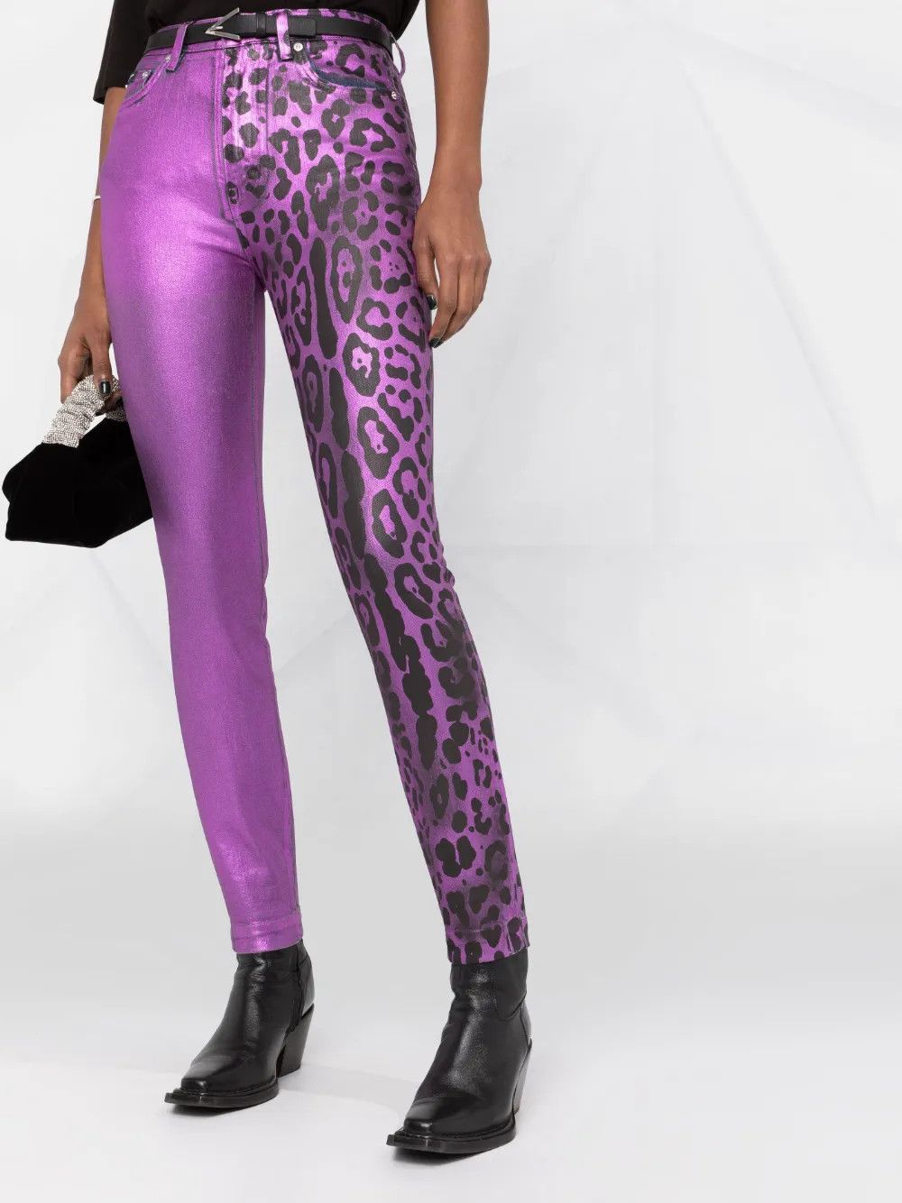 Dolce & Gabbana o1y0925 Leopard-Print Casual Pant in Purple/Black Size 26" / US 2 / IT 38 - 2 Thumbnail