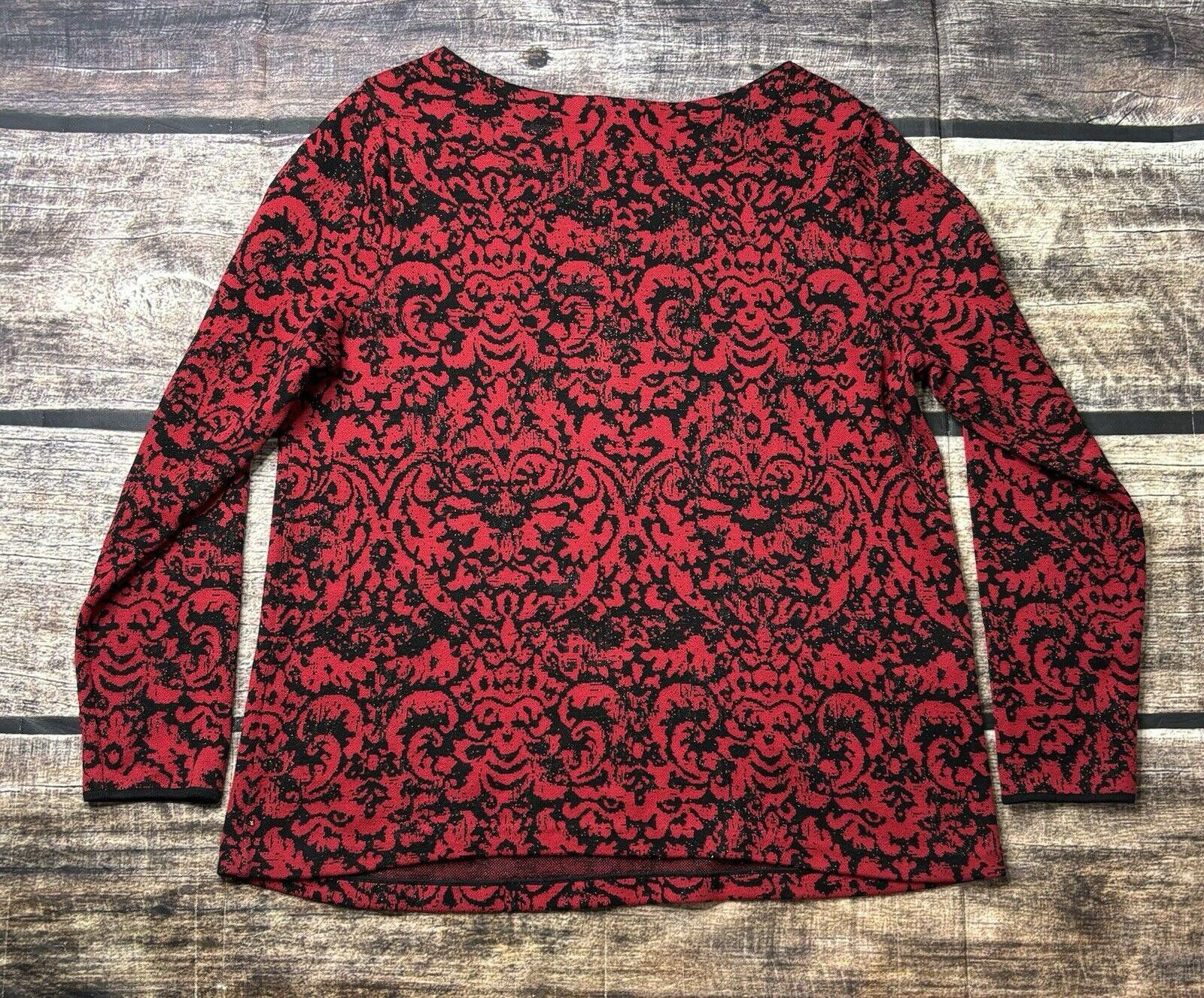 Other J Jill Sweater Women's M Red & Black Damask Studded Accent Size M / US 6-8 / IT 42-44 - 3 Thumbnail