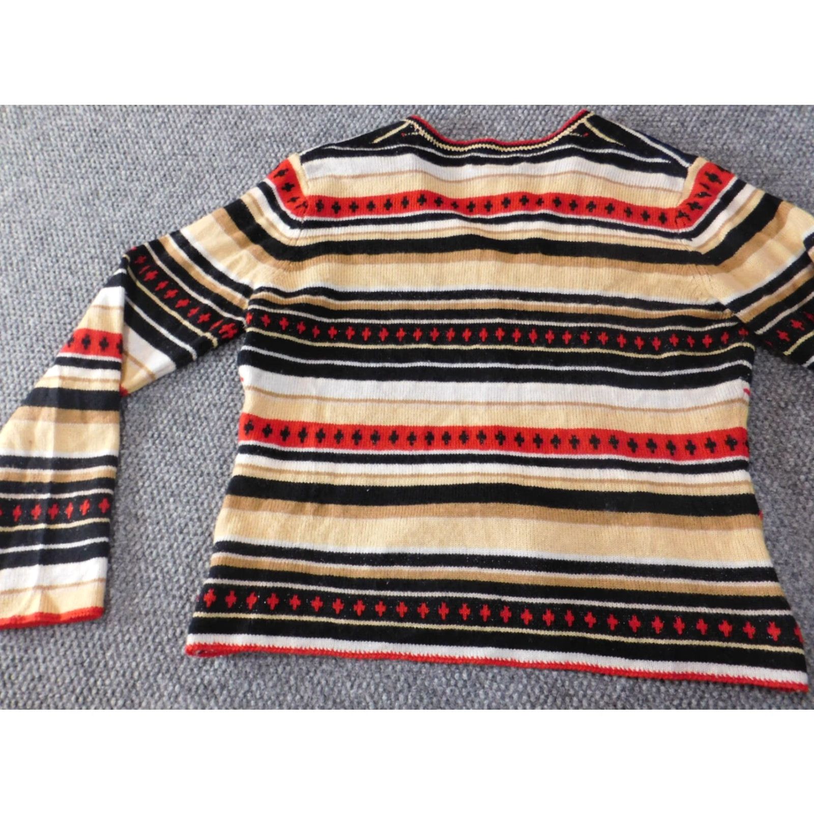 Vintage St.Johns Bay Sweater Womens Medium Beige Wool Striped Button Stretch Pullover Knit Vintage No Size M / US 6-8 / IT 42-44 - 7 Thumbnail