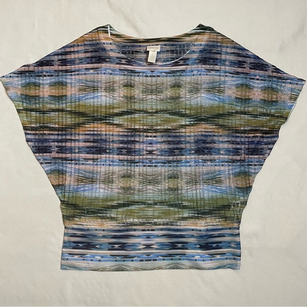 Chicos Chico's Blue Green Lightweight Dolman Sleeve Knit Top Size Size L / US 10 / IT 46 - 8 Thumbnail
