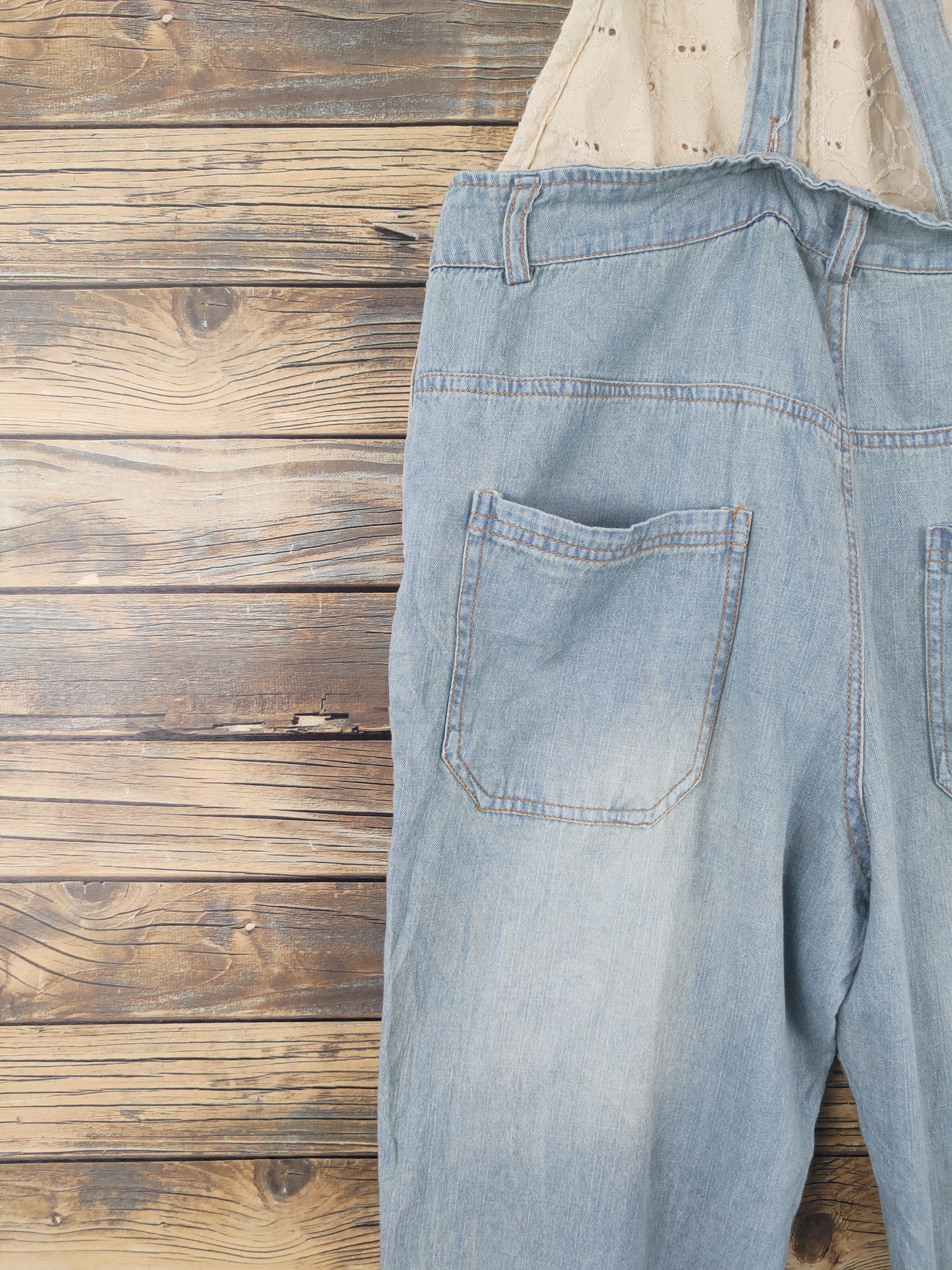 Japanese Brand × Vintage Retro Design 💥 R.F.V Light Blue Soft Denim Jumpsuits Size 33" - 13 Thumbnail