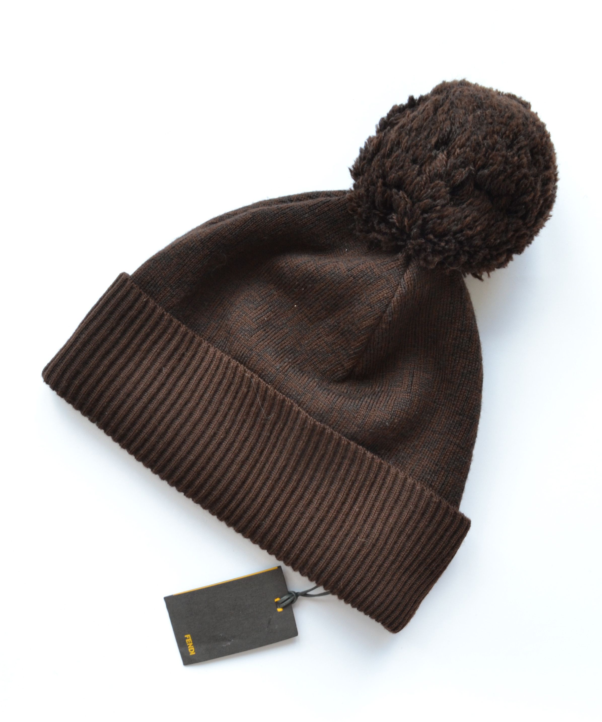 Fendi FENDI Hat Wool Pom Pom Monogram FF Brown Black Beanie Size ONE SIZE - 1 Thumbnail