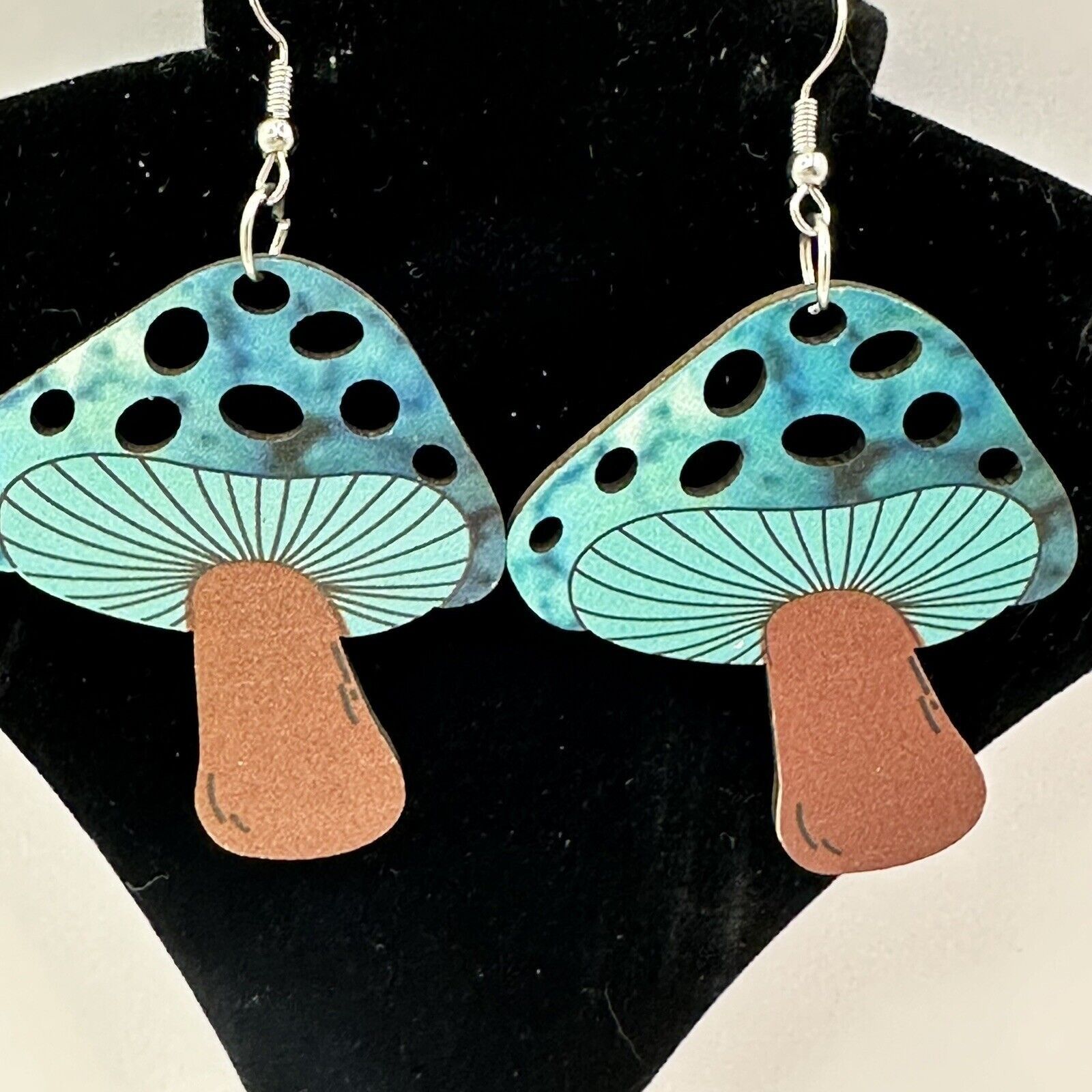 Other Mushrooms Hook Earrings Wood TyeDye Turquoise New Fantasy Size ONE SIZE - 6 Thumbnail
