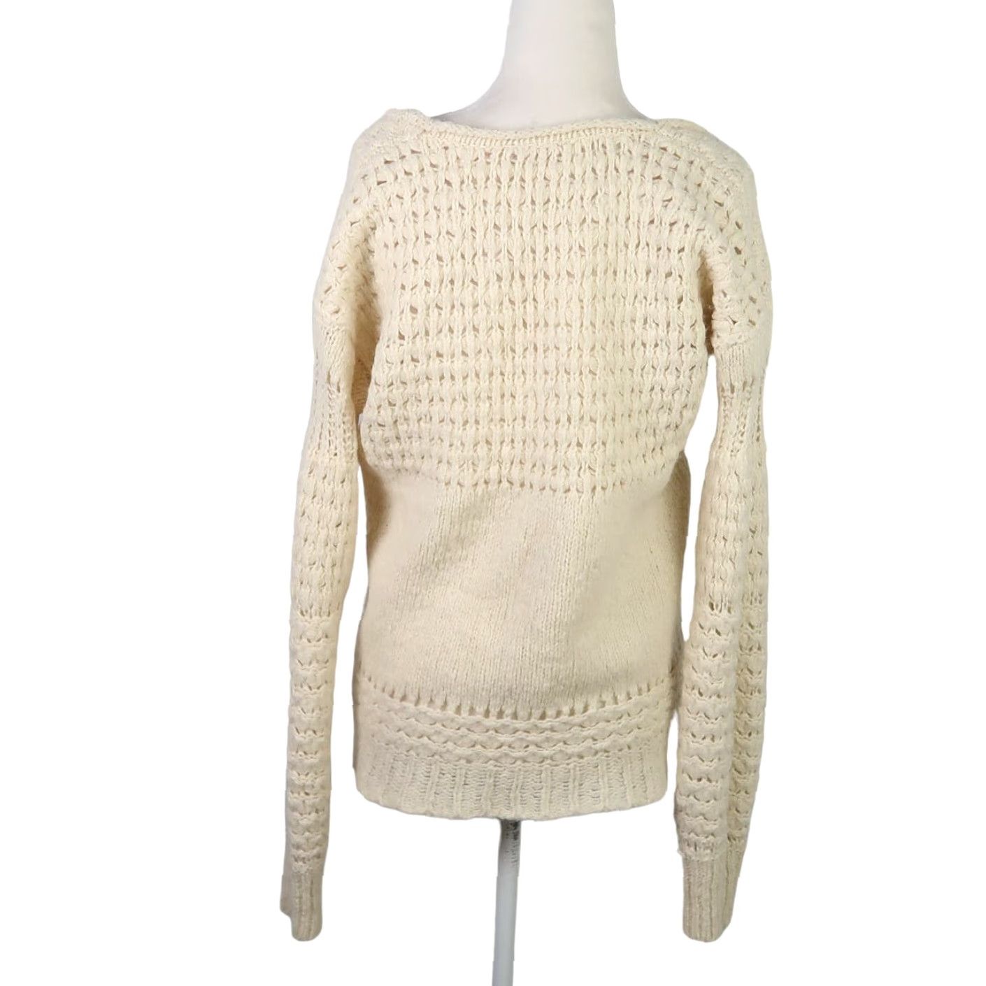 Free People VINTAGE Free People cream crochet knit v-neck wool blend pullover sweater S Women Long Sleeve Casual Pullover 26" Length Size S / US 4 / IT 40 - 4 Thumbnail