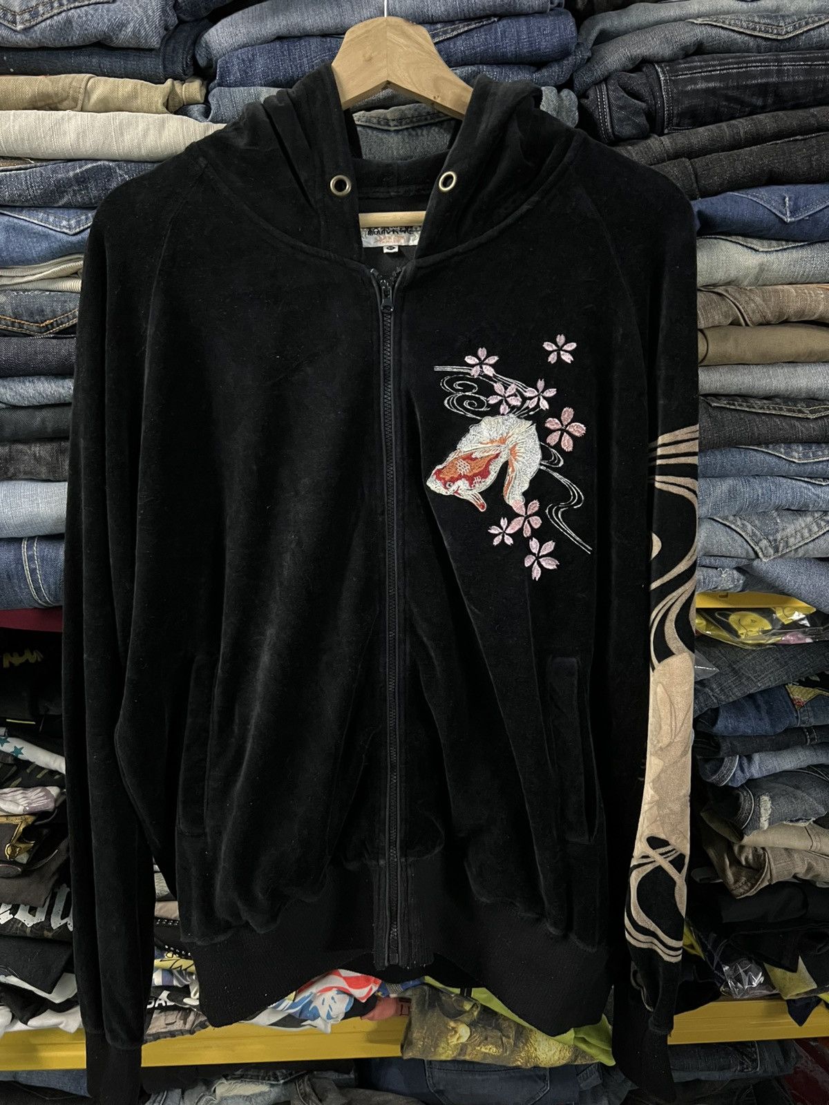 Japanese Brand VINTAGE KARAKURI TAMASHI KOI FISH EMBROIDERY HOODIE Size US M / EU 48-50 / 2 - 2 Thumbnail