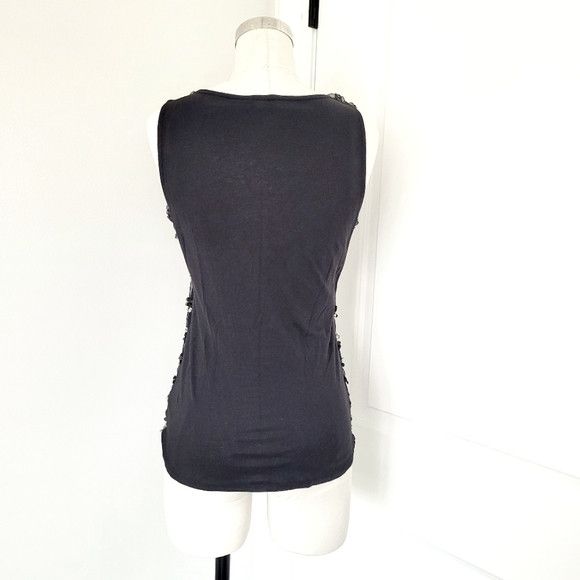 Nine West Black/Silver Sequin-Striped Ruffle Trim V-Neck Tank Glam Size M / US 6-8 / IT 42-44 - 4 Thumbnail