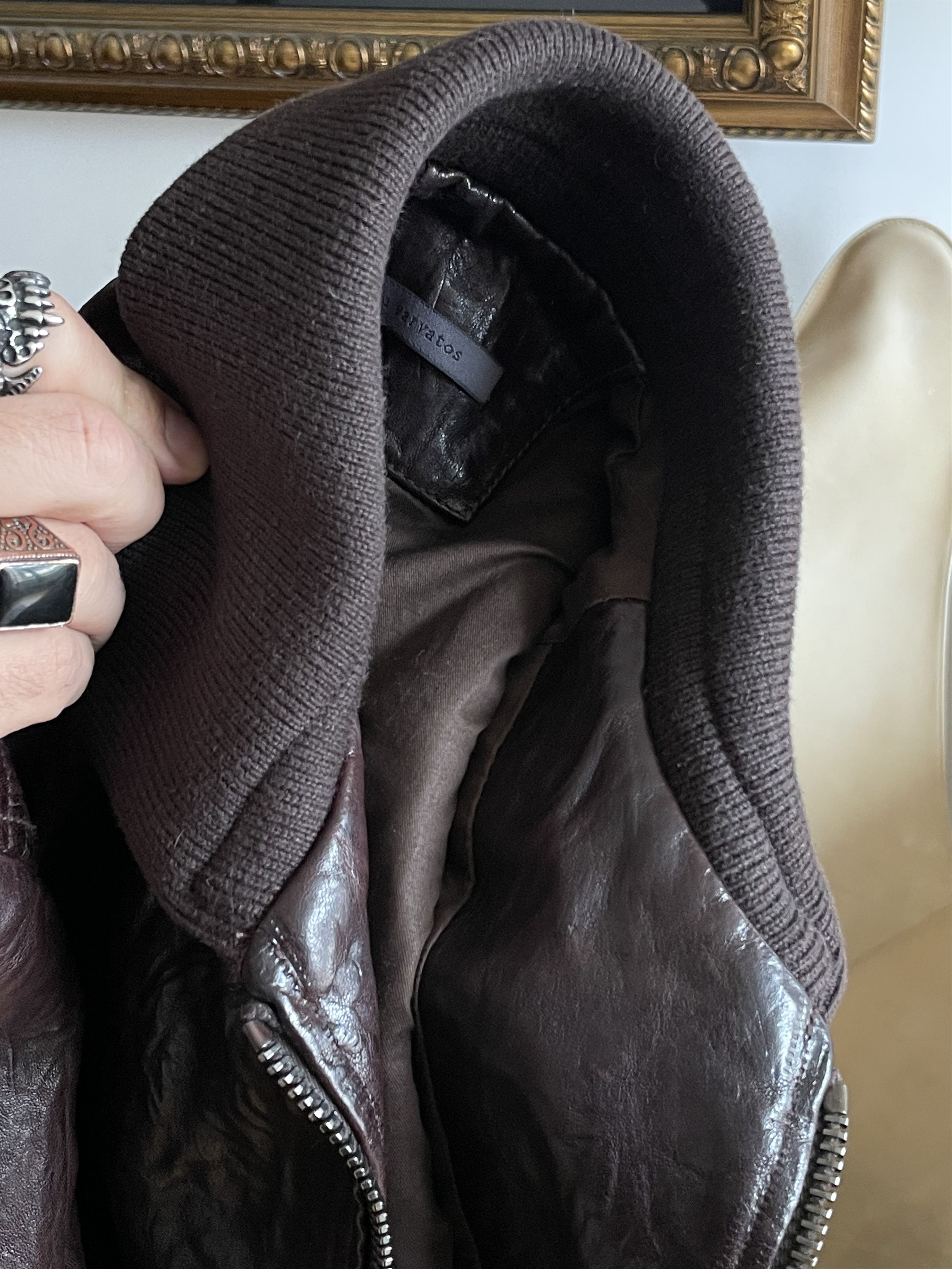 John Varvatos John Varvatos Crinkled Bomber Leather Jacket Brown $2698 Size US S / EU 44-46 / 1 - 7 Thumbnail