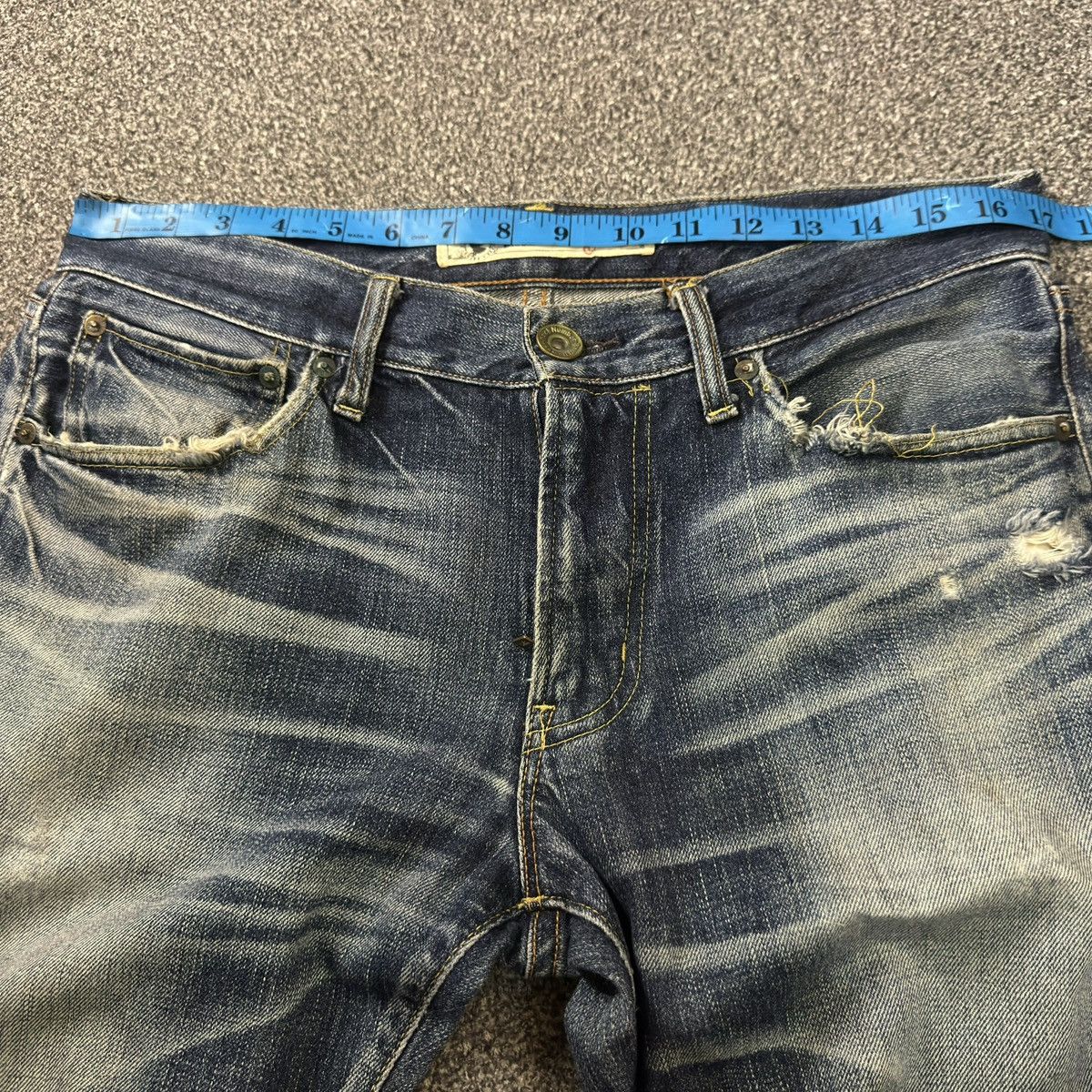 14th Addiction Vintage 90s Distressed Wash Back Number Straight Cut Denim Size US 34 / EU 50 - 16 Thumbnail