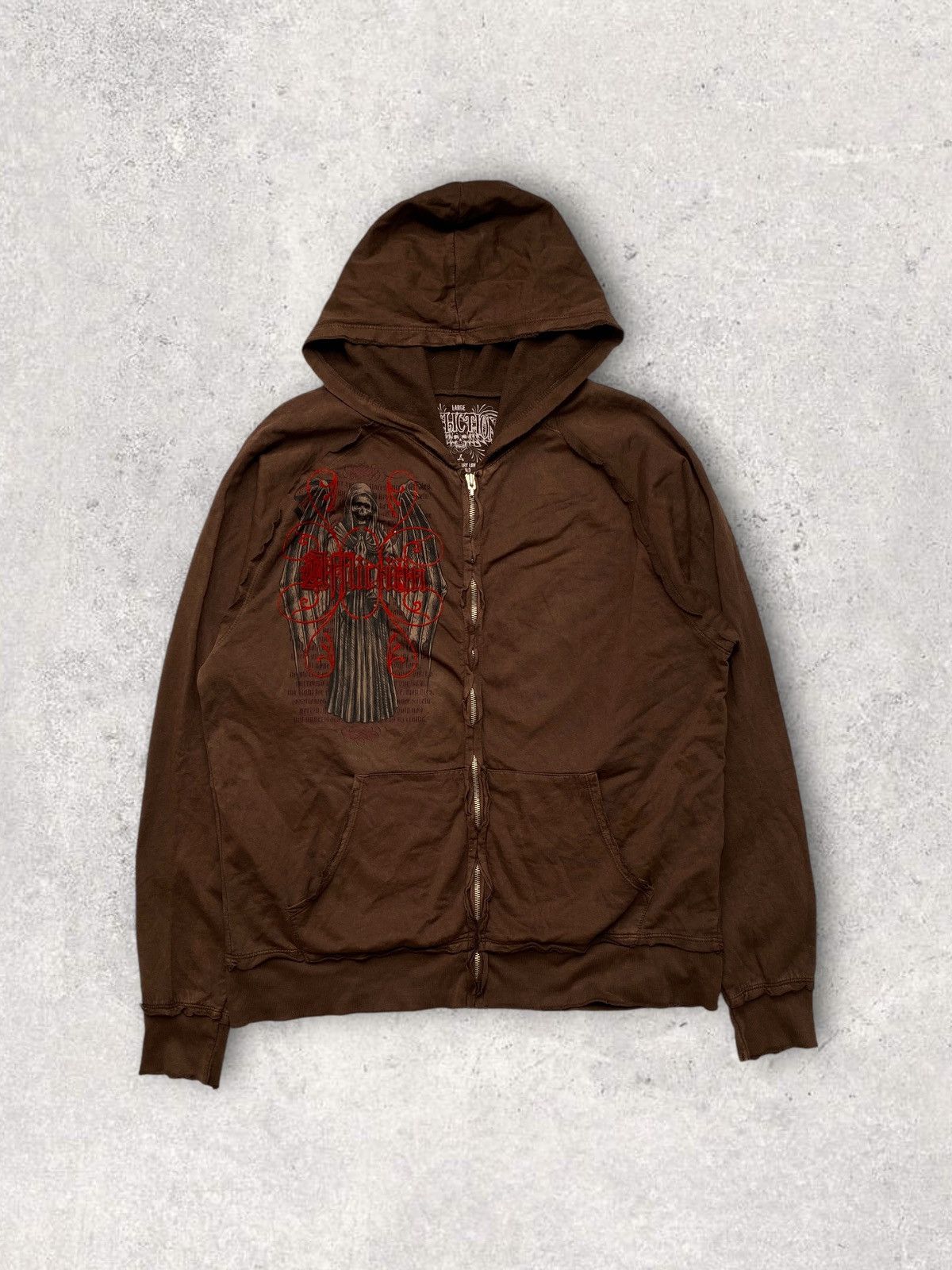 Affliction × Vintage Affliction very rare brown zip hoodie red velvet accents Size US L / EU 52-54 / 3 - 2 Thumbnail