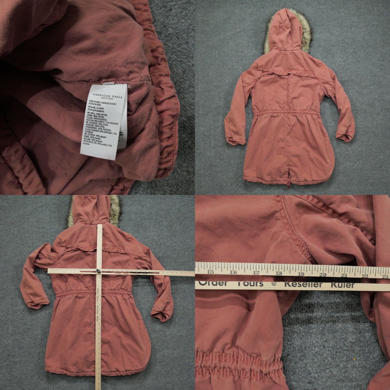 American Eagle Outfitters VINTAGE American Eagle Outfitters Jacket Womens M Pink Canvas Long Sleeve Faux Fur Trimmed Hood Button Lined Grunge Basic Jacket Casual Workwear Size M / US 6-8 / IT 42-44 - 8 Thumbnail