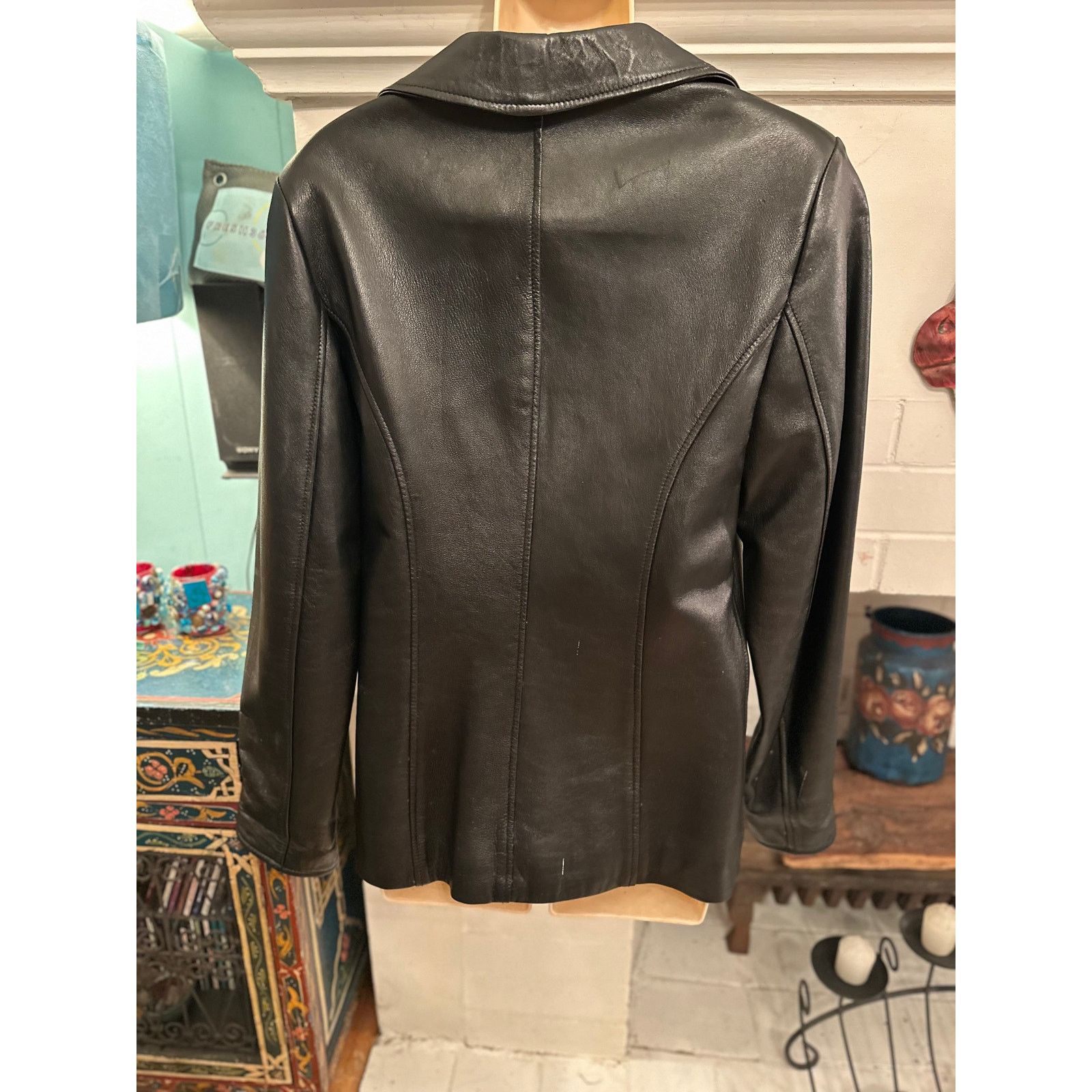 Vintage VINTAGE BLACK ITALIAN LEATHER BLAZER PEAJACKET PEACOAT M Size M / US 6-8 / IT 42-44 - 2 Thumbnail