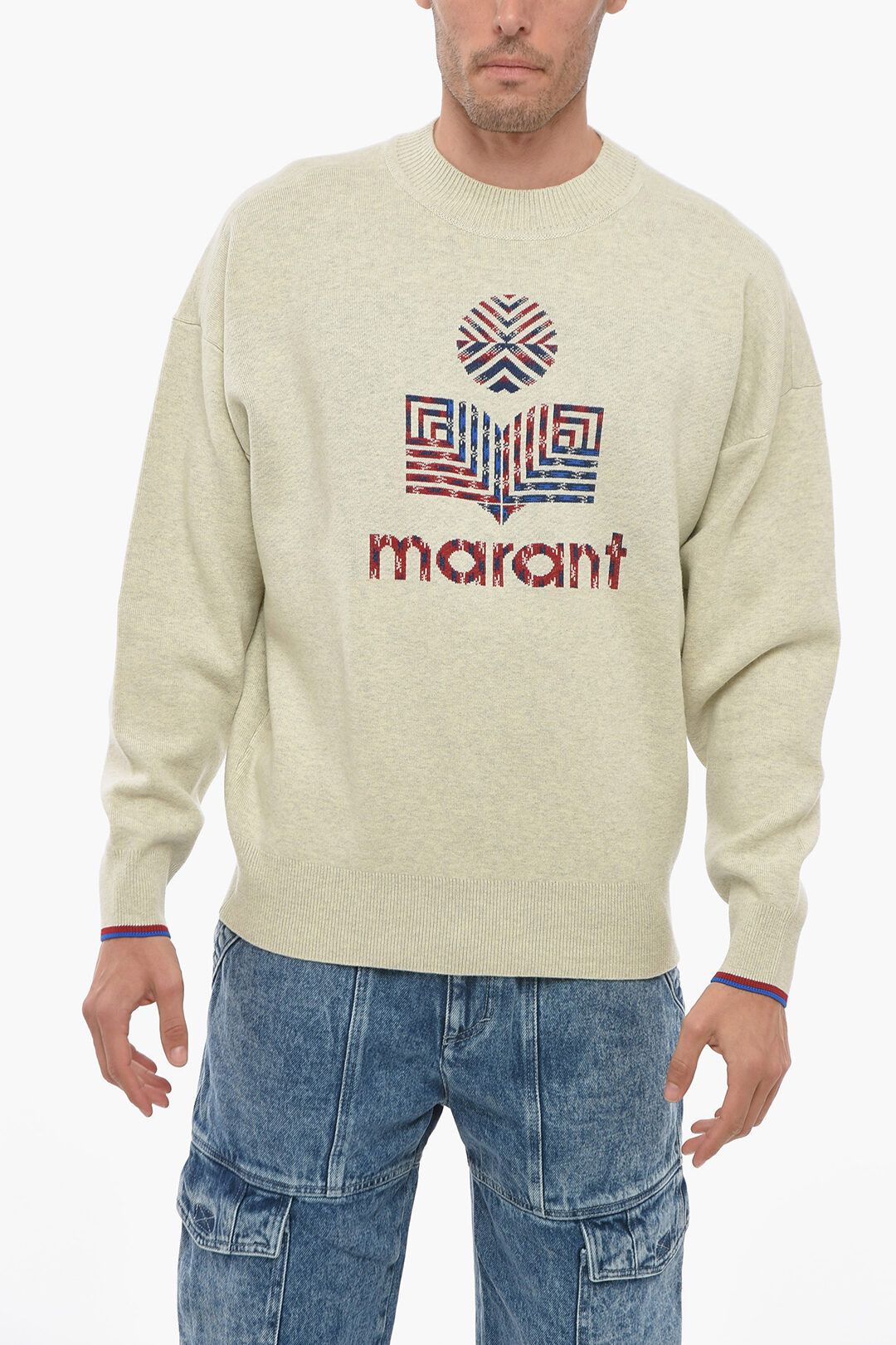 image of Isabel Marant Og1Mm0424 Crewneck Larrison Sweater In Beige, Men's (Size Medium)