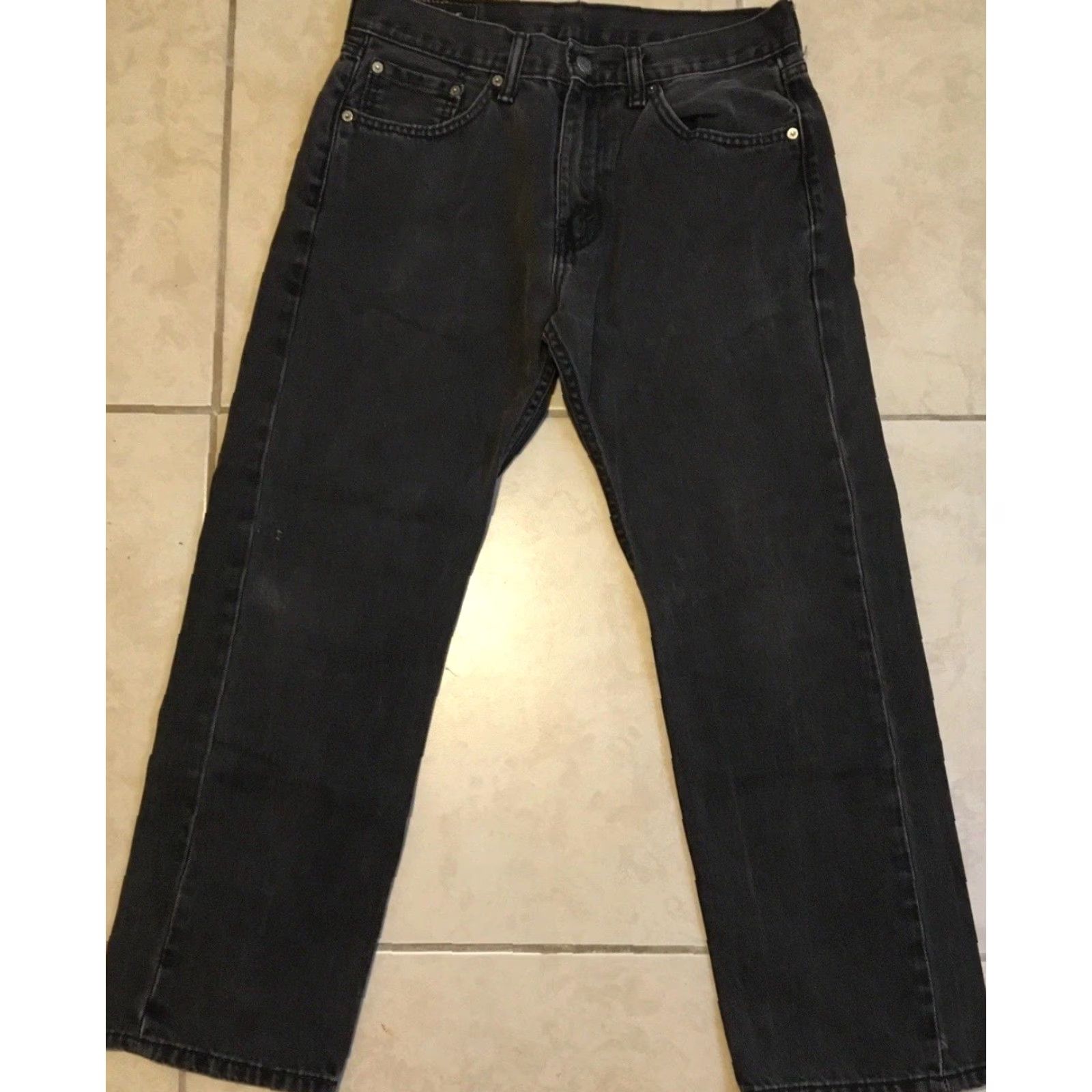 Levi's Levis 505 Jeans 31 Denim Regular Black Straight Distressed 80s 90s Grunge Punk Biker Western Levi's Men 28 Inseam Zipper Fly Tight Fit? Size US 31 - 2 Thumbnail