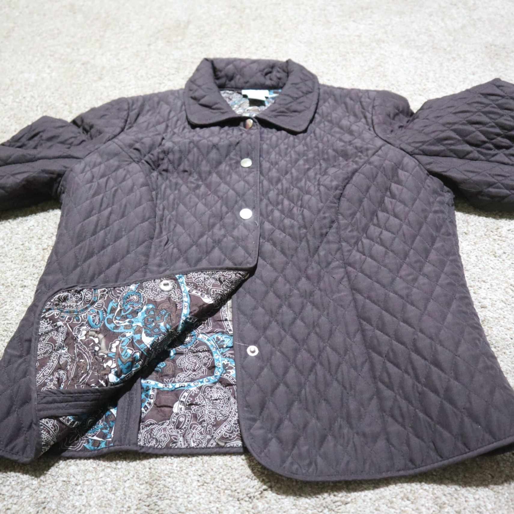 Vintage Kim Rogers Jacket Women M Brown Quilted Button Up Mid-Length Polyester Blended Fabric All Seasons Fall Spring Summer Winter Jacket Women Size M / US 6-8 / IT 42-44 - 4 Thumbnail