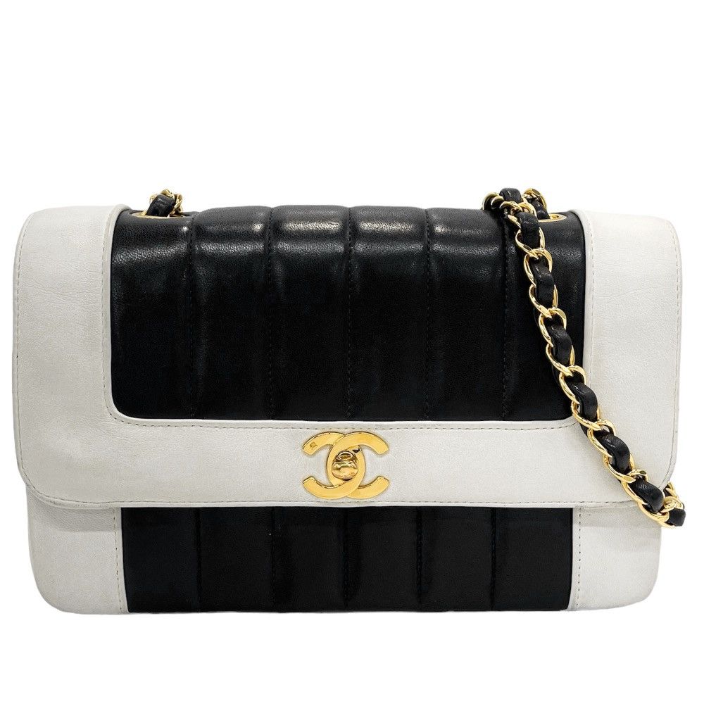 image of Chanel Shoulder Bag Vintage Coco Mark Coco Turnlock Bag Lambskin White Navy in Black, Women's