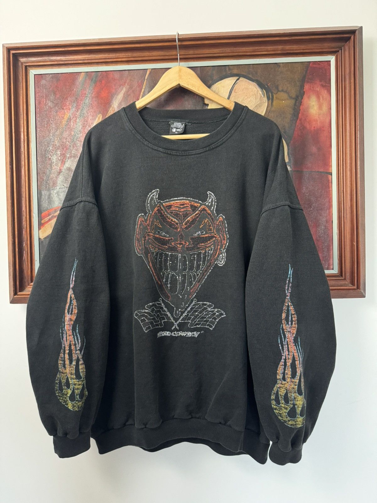 Vintage Vintage 50s 60s Black Flock Print Sweatshirt XL