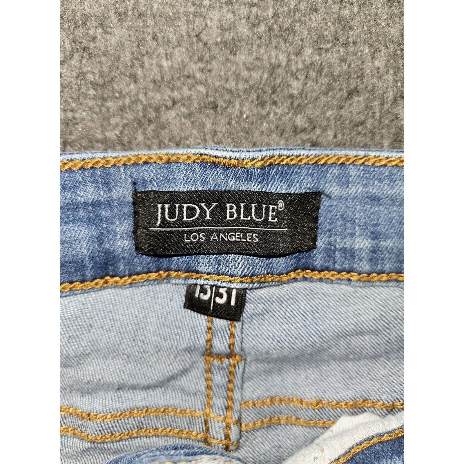 Vintage Judy Blue Jeans Juniors 13/31 Blue Distressed Raw Hem Skinny Stretch J882105MD Jeans Women 5-Pocket Denim Mid Rise Slim Frayed Ankle Fringe Size 34" / US 12 / IT 48 - 2 Thumbnail