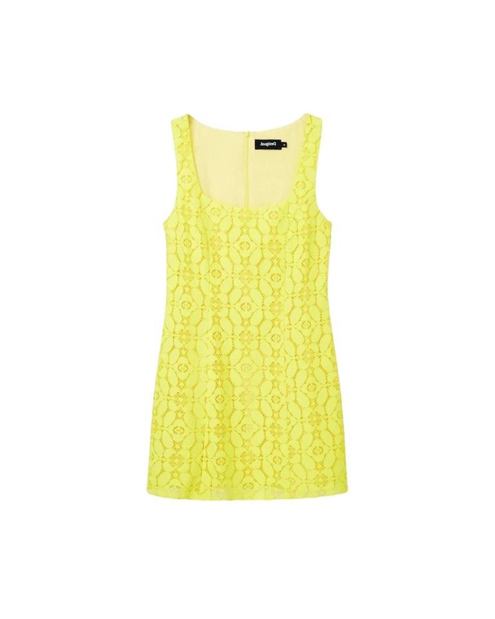 image of Desigual Floral Sleeveless Dress With Zipper Fastening in Yellow, Women's (Size XL)