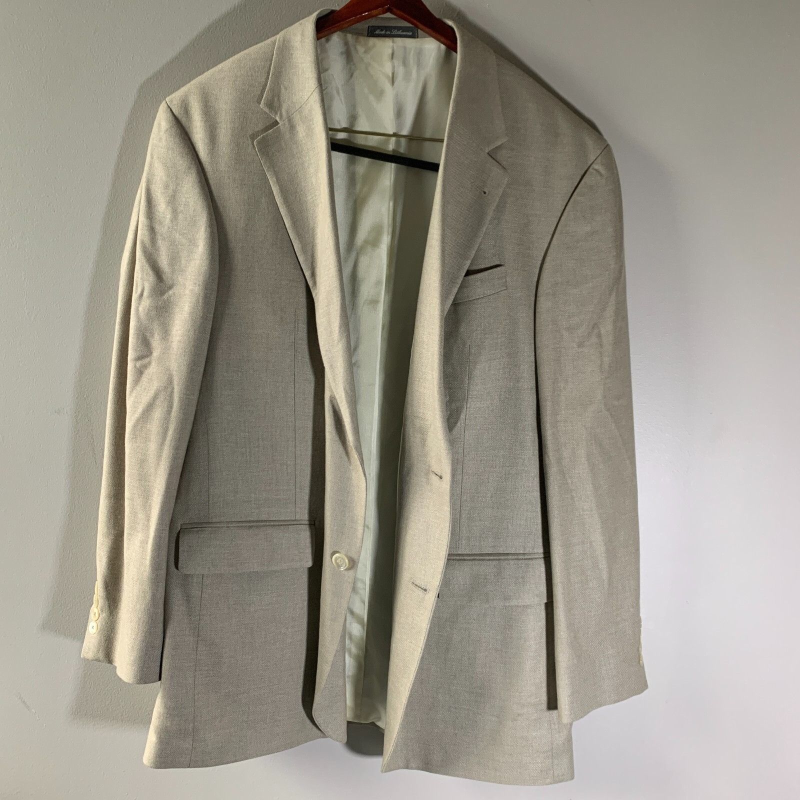 Oscar de la Renta Silk Wool Viscose Blend Tan Suit Blazer Sp