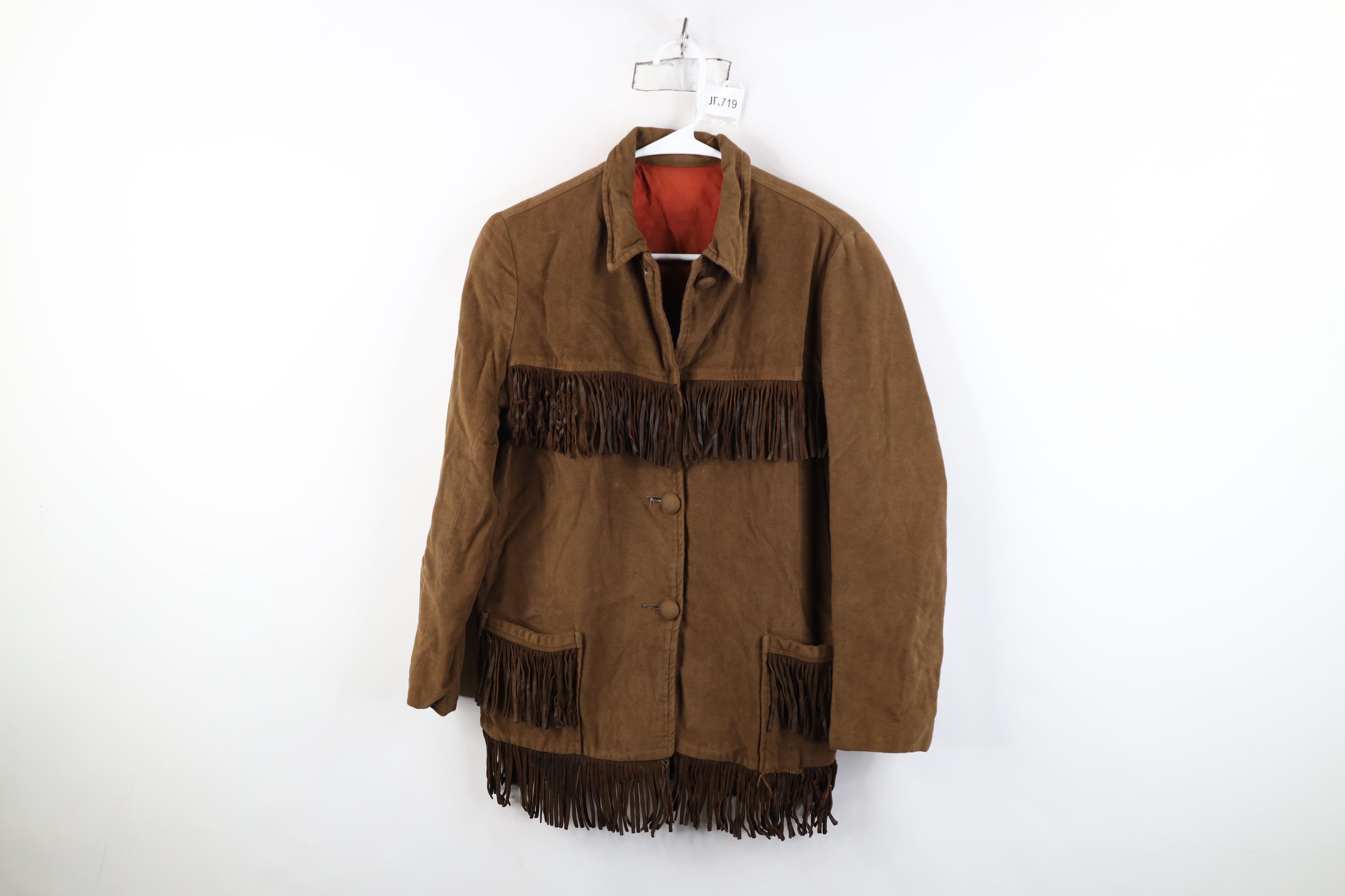 Vintage 60s 70s Western Fringed Button Jacket Brown USA