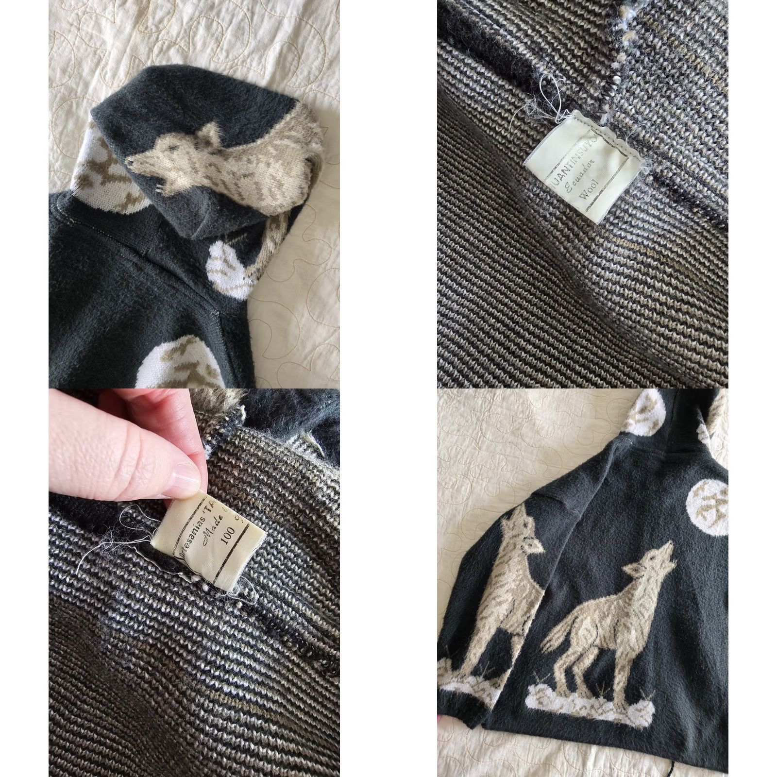 Vintage VINTAGE Howling Wolf & Moon Green Wool Jacket. Adult XL 2XL. Ecuador Mens Size US XL / EU 56 / 4 - 9 Thumbnail