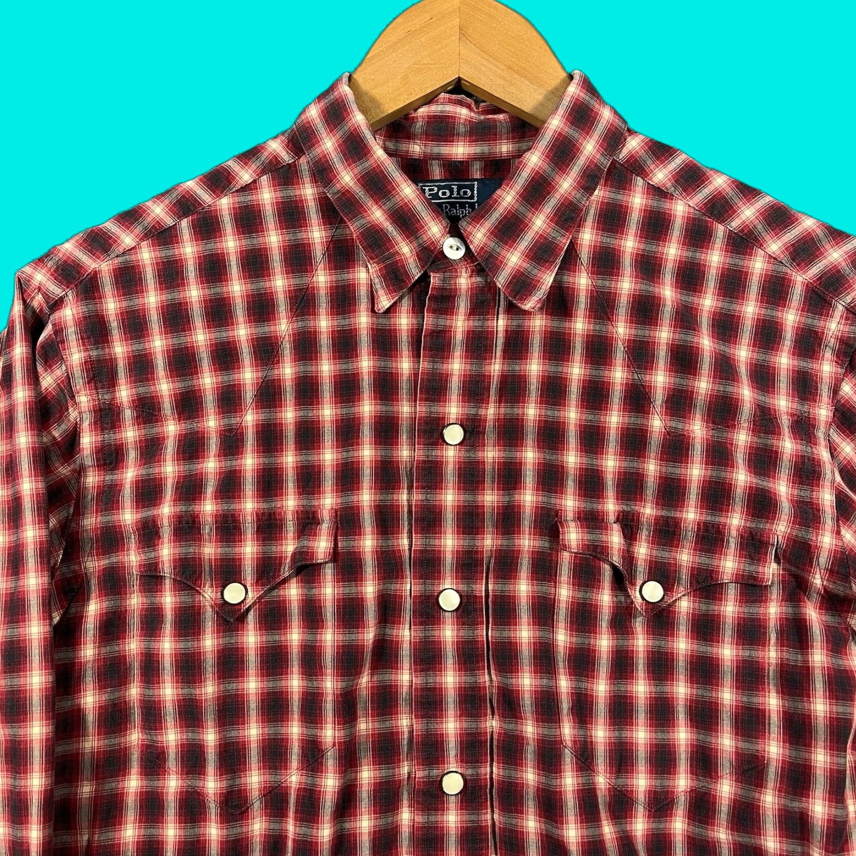 Polo Ralph Lauren VINTAGE Polo By Ralph Lauren Red Western Pearl Snap Button Shirt Plaid Mens M Shirt Size US M / EU 48-50 / 2 - 1 Thumbnail