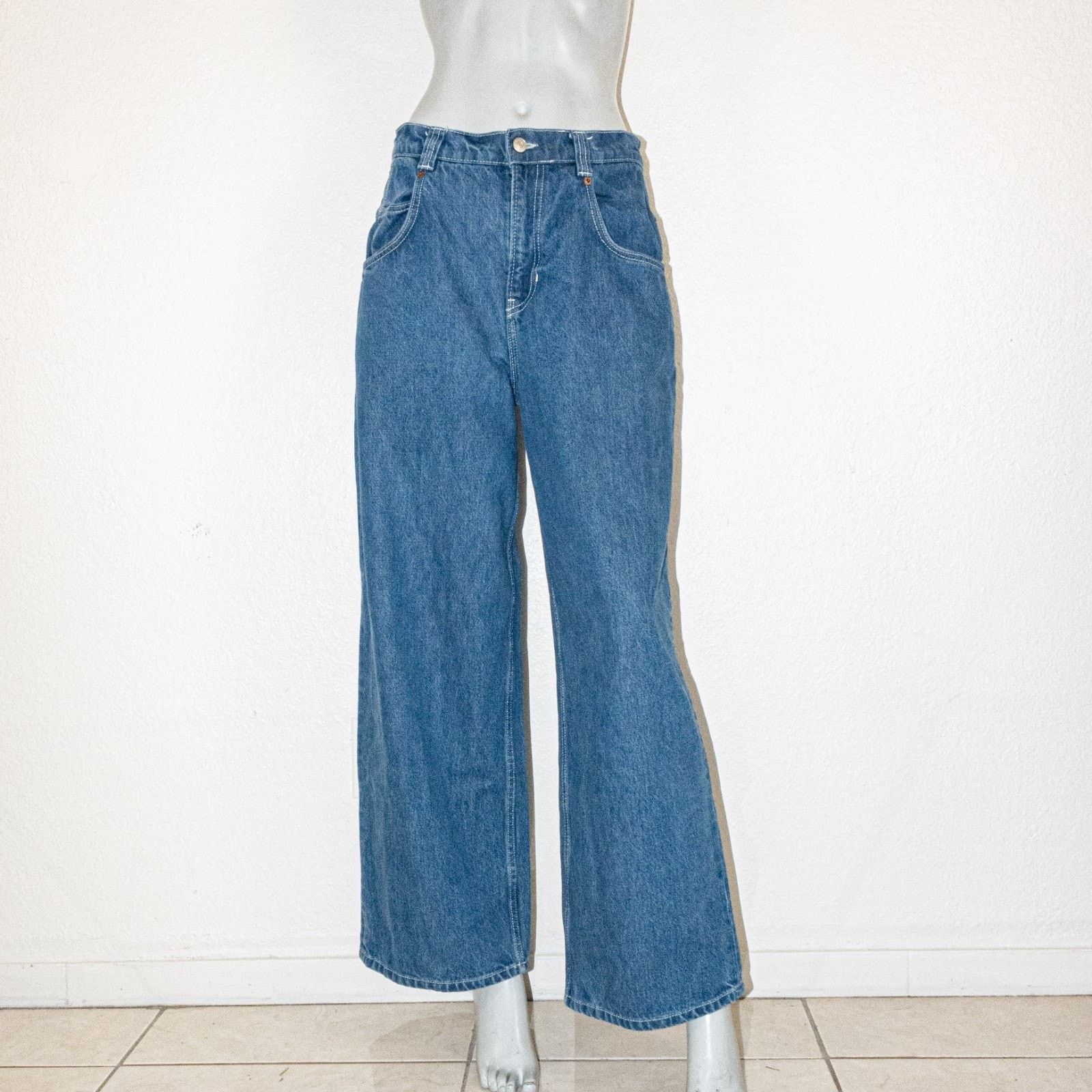 Reformation 27 Skater Baggy High-Rise Straight Jeans blue