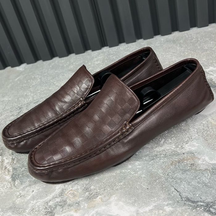 Louis Vuitton slippers moccasin brown damier 7.5 LV or 8.5 US 41.5 EUR  BN0605 *