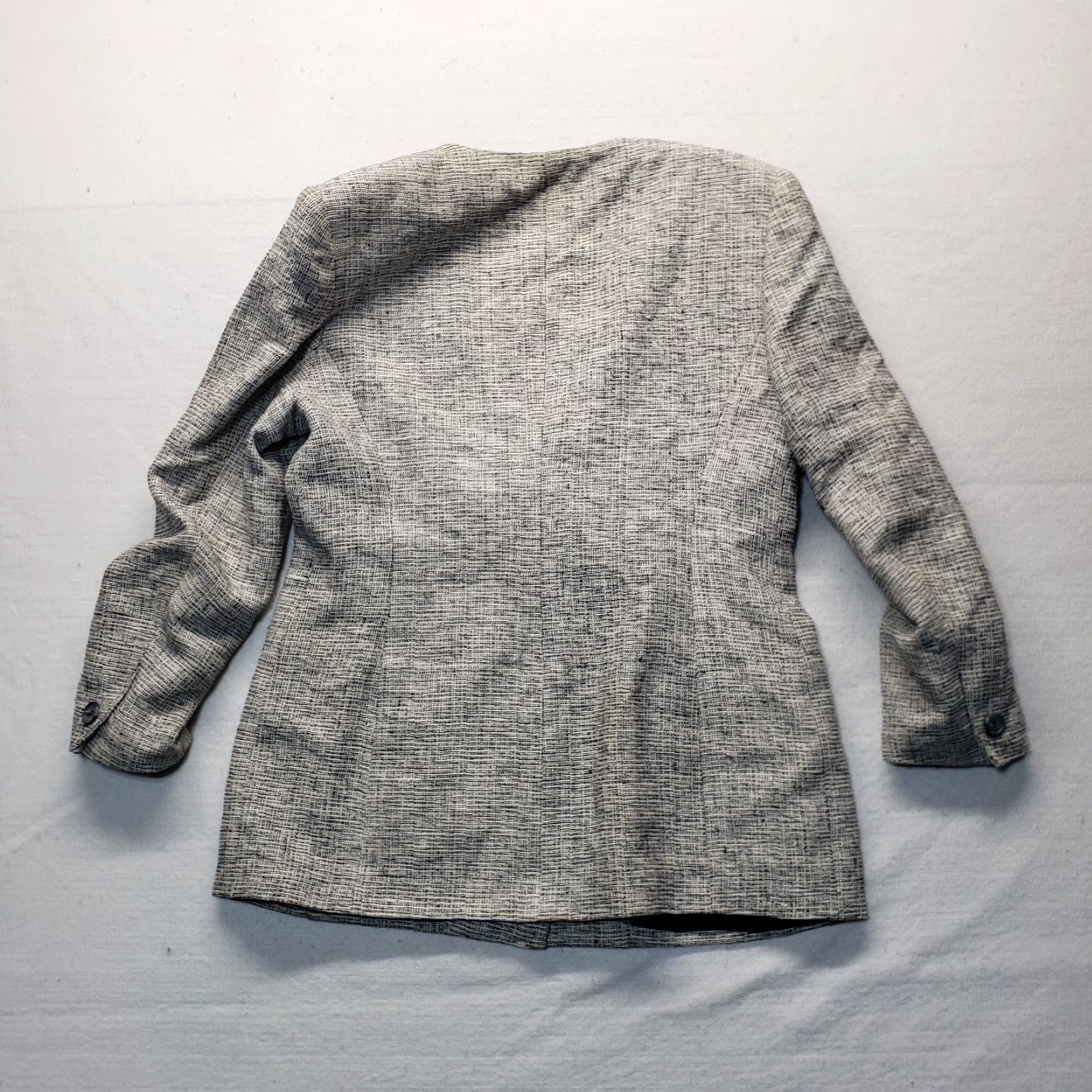 Nicole Farhi NICOLE FARHI Blazer Women Gray Tweed Size 12 Vintage No Jacket Coat Open Shoulder Pads Smart Casual - 12 | Adult Womens Size XL / US 12-14 / IT 48-50 - 7 Thumbnail