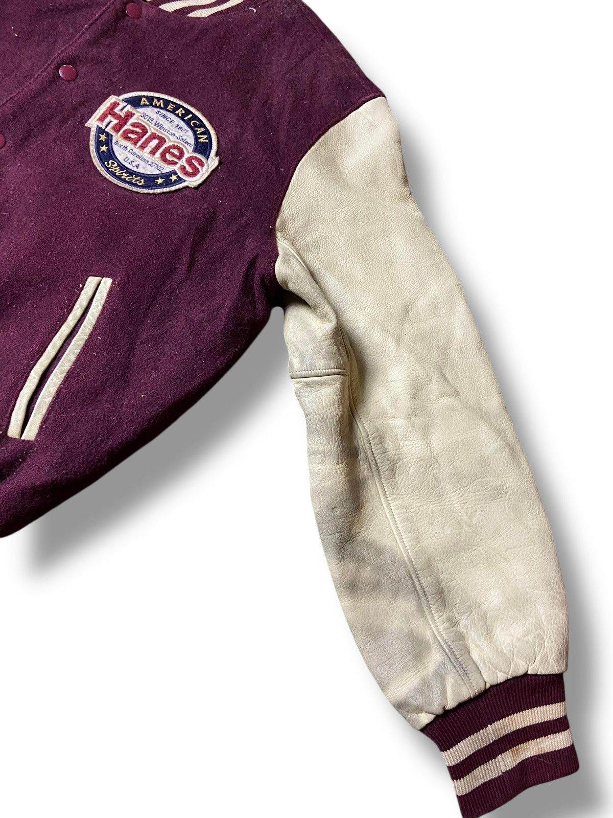 Hanes Hanes American Spirit Leather Sleeve Varsity Jacket (147) Size US S / EU 44-46 / 1 - 8 Thumbnail