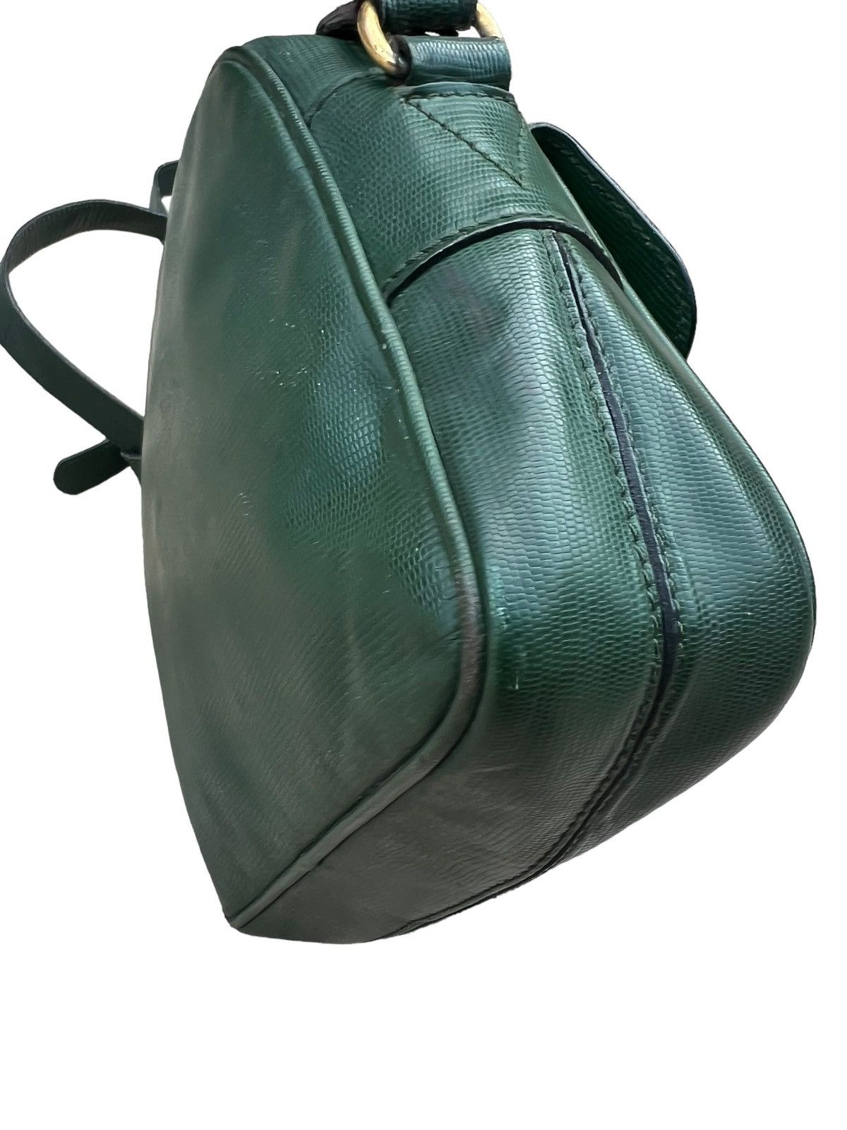 Celine × Leather Vintage CELINE Distress Patina Green Leather Bag riri Zipper Size ONE SIZE - 14 Thumbnail