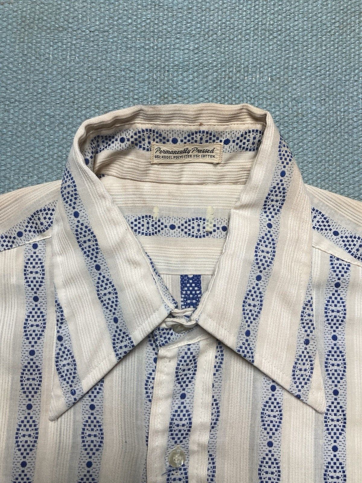Vintage Vtg 70s button shirt dagger collar poly cotton men’s large Size US L / EU 52-54 / 3 - 6 Thumbnail