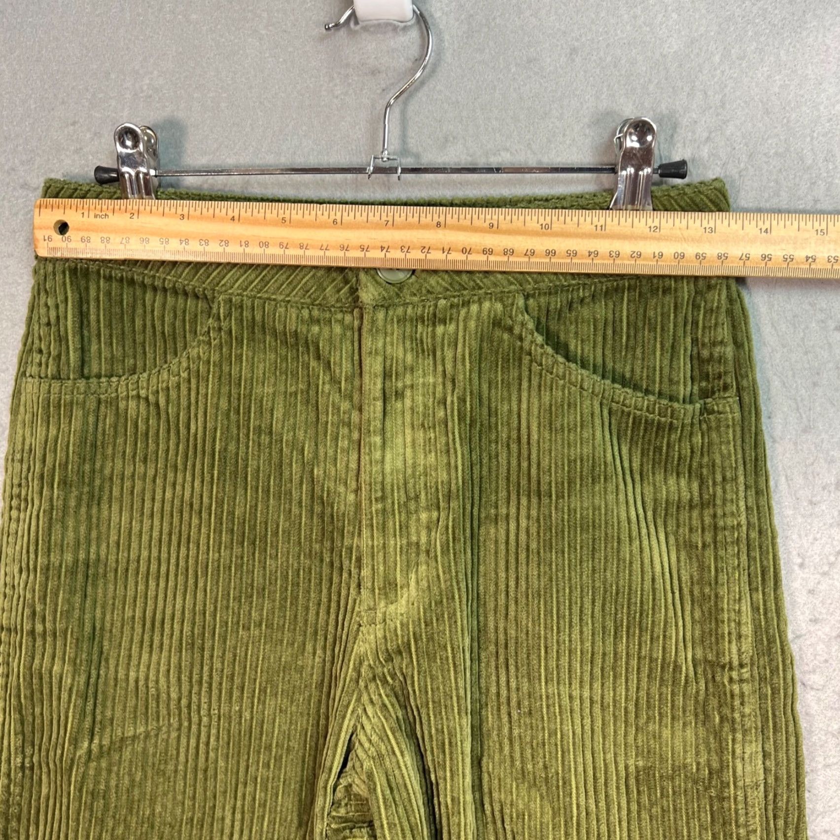 Weekday Weekday Pants Women's 36 Olive Corduroy 100% Cotton Wide-Leg Front Flat Spring Summer Chino Inseam 28 in Womens Size 25" / US 0 / IT 36 - 6 Thumbnail