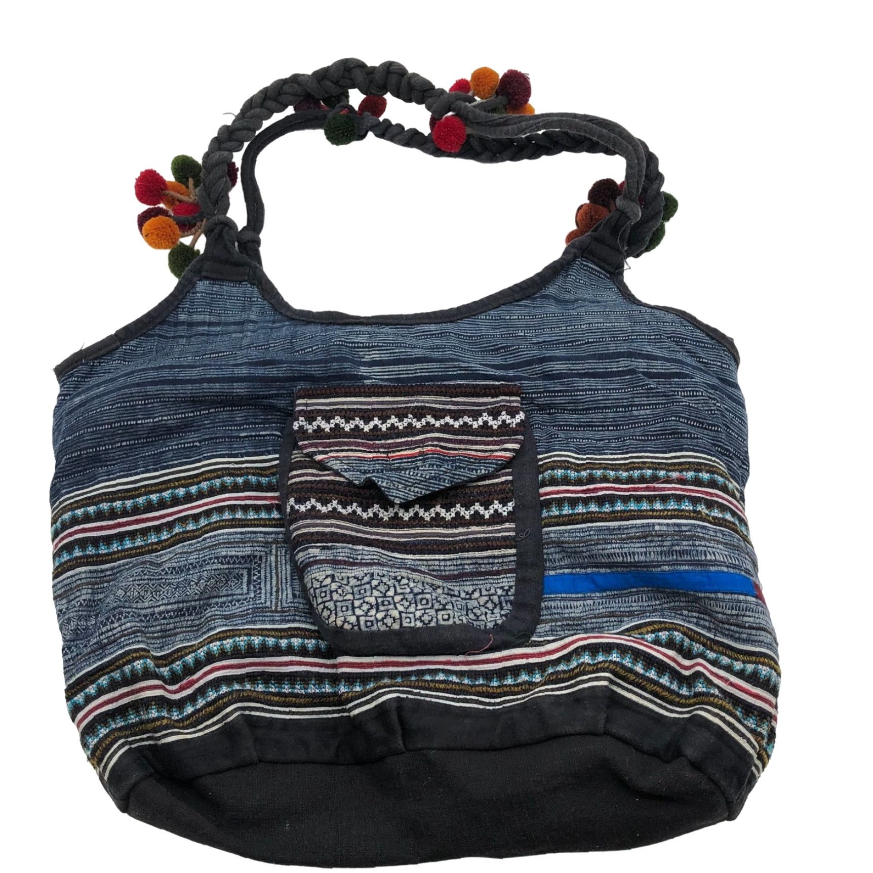Vintage Woven Boho Fabric Shoulder Bag Tote Blue Western Braided Womens Festive Size ONE SIZE - 2 Thumbnail