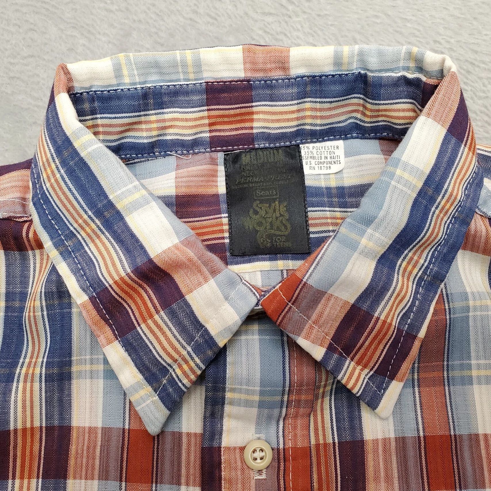 Sears VINTAGE Style Works Shirt Men L Blue Red Plaid Short Sleeve Button-Up Pattern Plaid Casual Mens Size US L / EU 52-54 / 3 - 3 Thumbnail