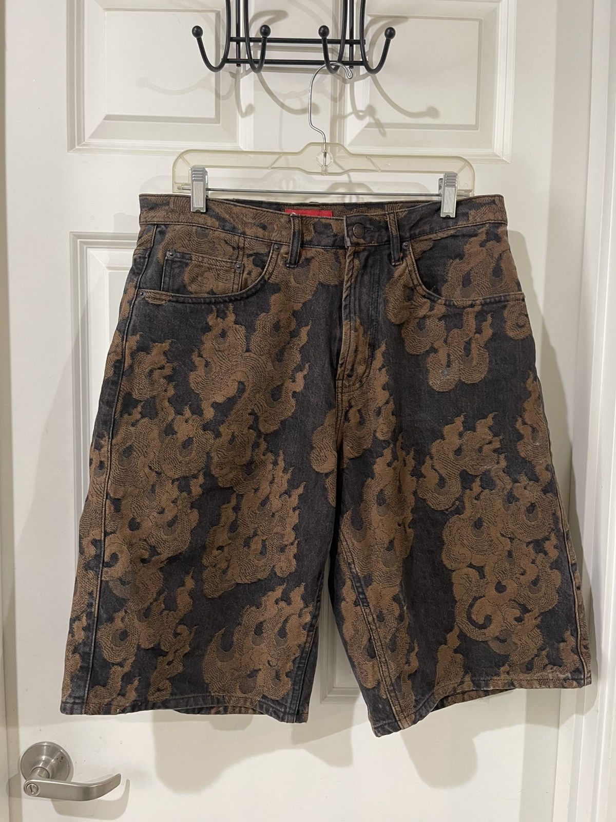 Supreme Flames Jacquard Baggy Denim Shorts | Grailed