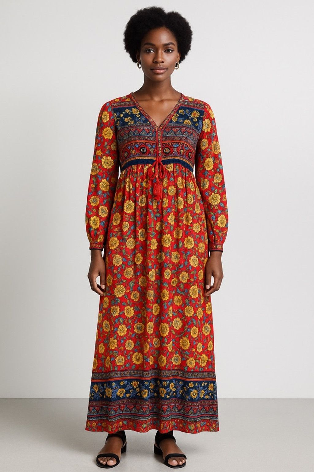 Unknown London Women's Unbranded Maxi Dress Size XL Red Floral Long Sleeve Size XL / US 12-14 / IT 48-50 - 1 Thumbnail