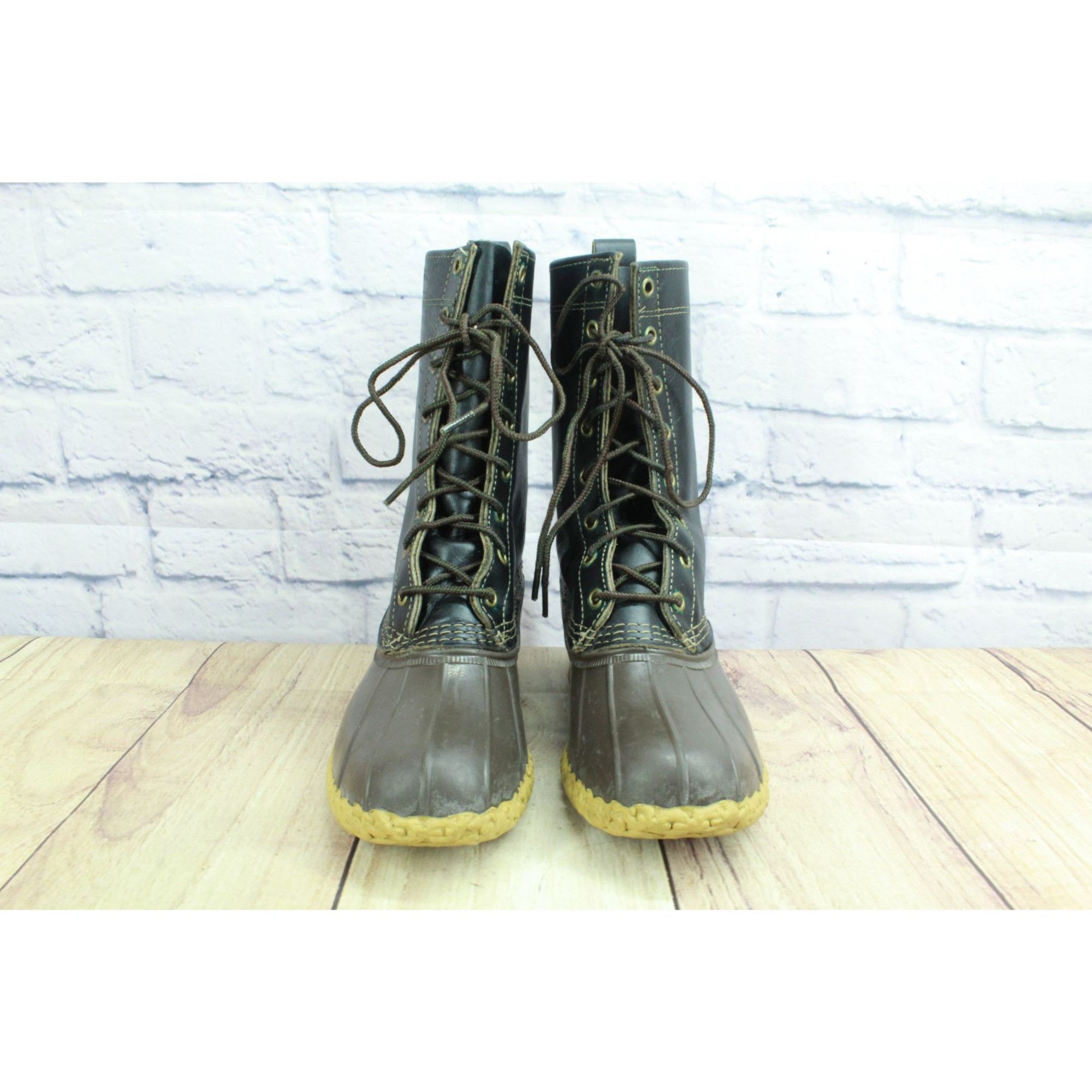 L.L. Bean LL Bean Black Leather Lace Up Mid Calf Duck Boots Size US 7 / IT 37 - 4 Thumbnail