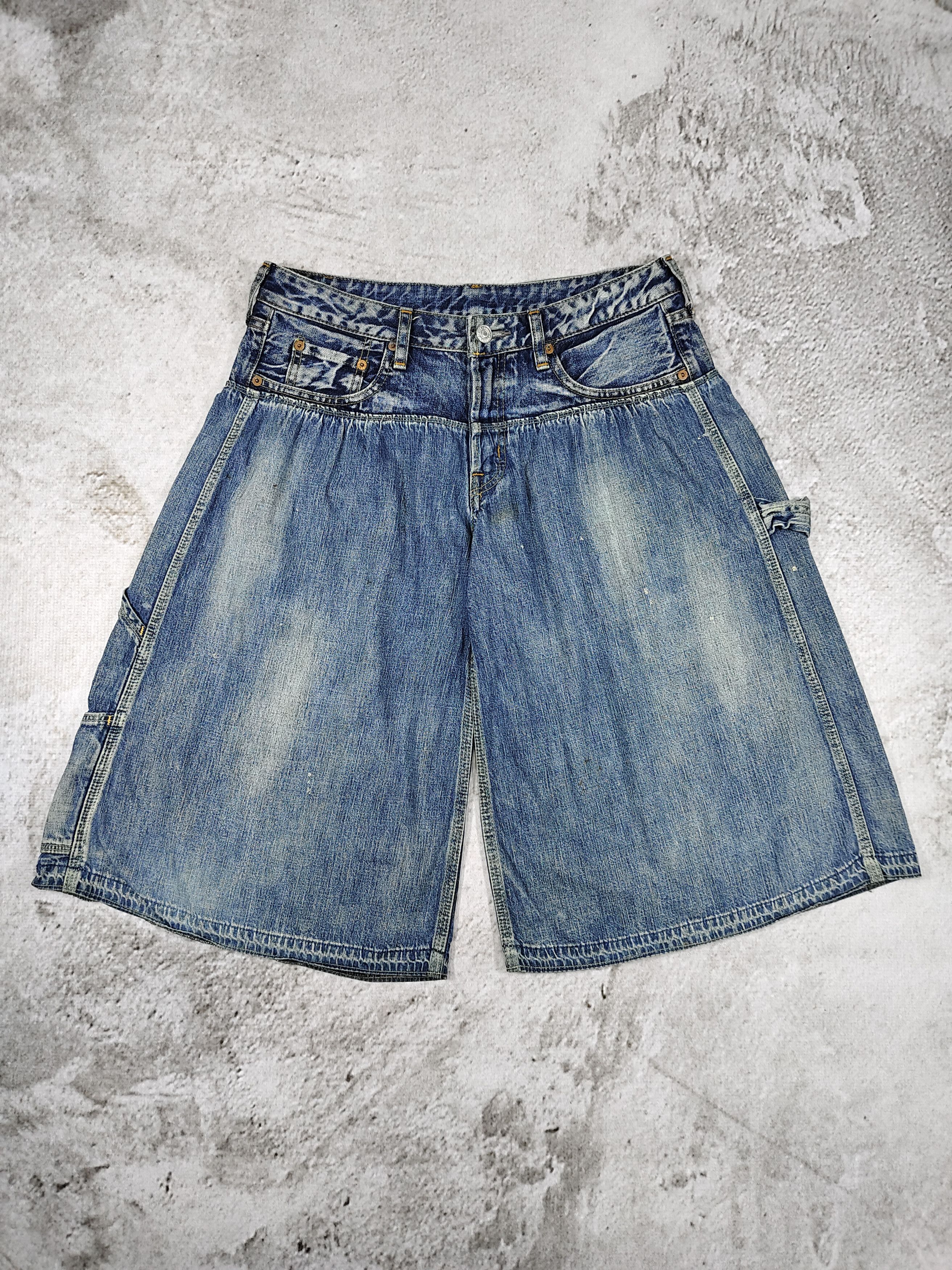Japanese Brand 00s Denim & Dungaree- Gathered Waist Carpenter Denim Shorts Size US 31 - 5 Thumbnail