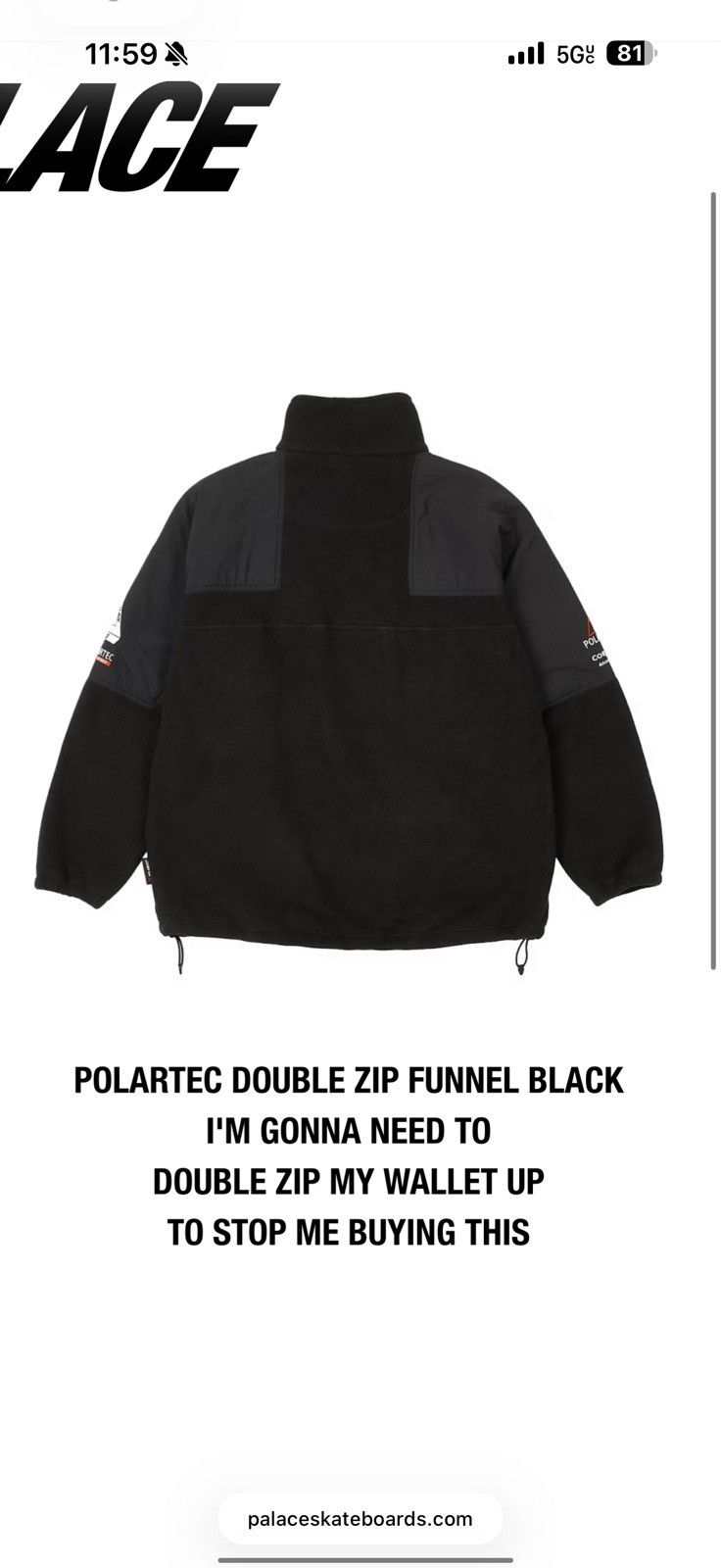 Palace Palace polartec double zip funnel Size US L / EU 52-54 / 3 - 13 Thumbnail