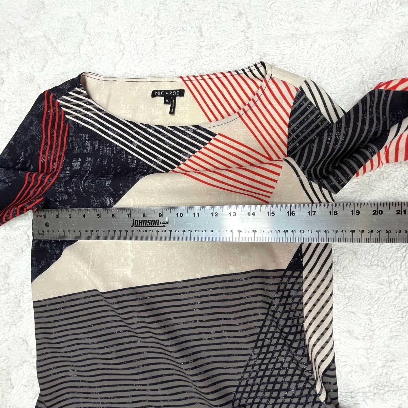 NIC+ZOE Nic+Zoe Blouse Womens XS Boat Neck Abstract Print 3/4 Sleeve Top Multicolor Size XS / US 0-2 / IT 36-38 - 4 Thumbnail