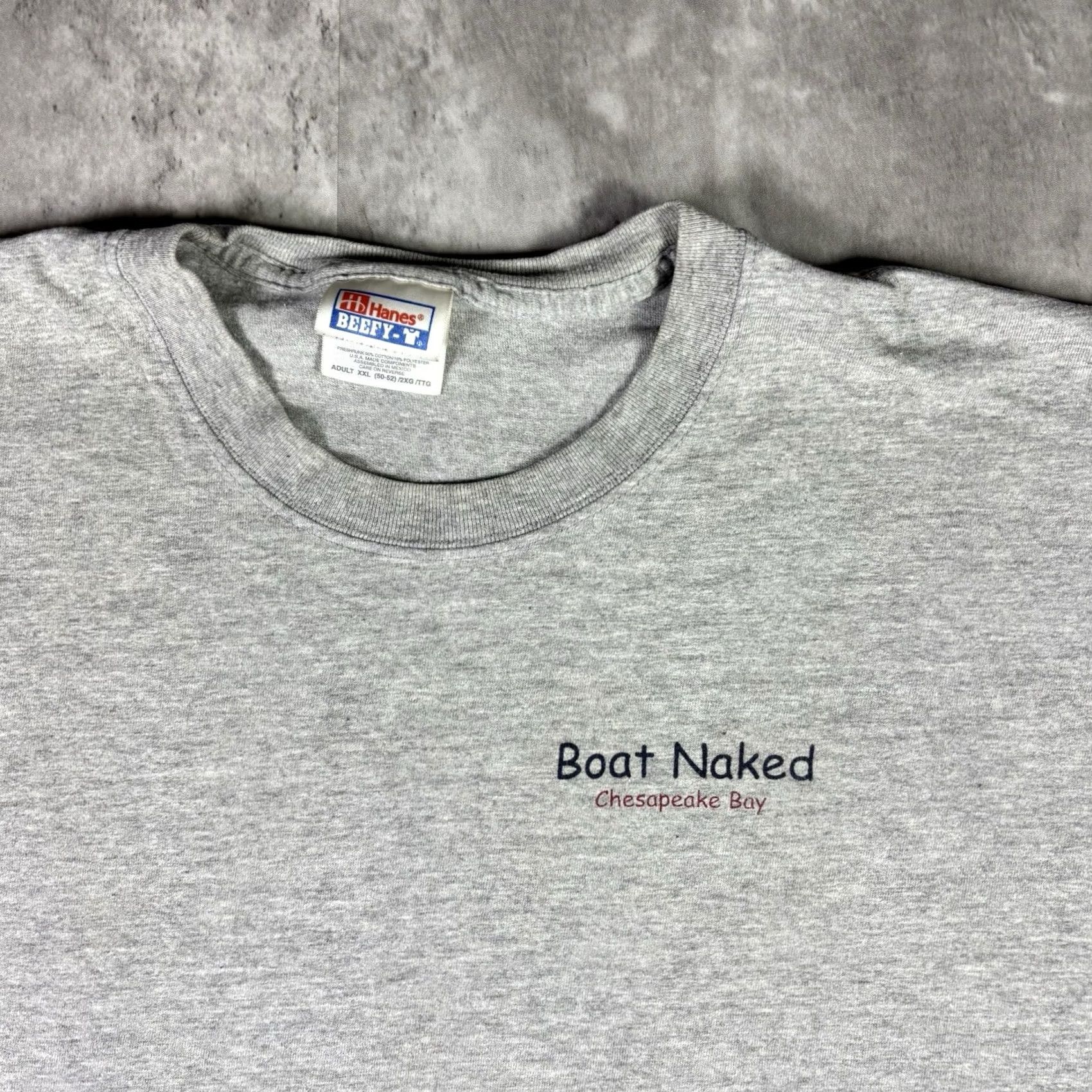 Hanes VINTAGE Boat Naked T Shirt Chesapeake Bay Funny Quote Promo Adult XXL Gray Hanes 90s Size US XXL / EU 58 / 5 - 6 Thumbnail