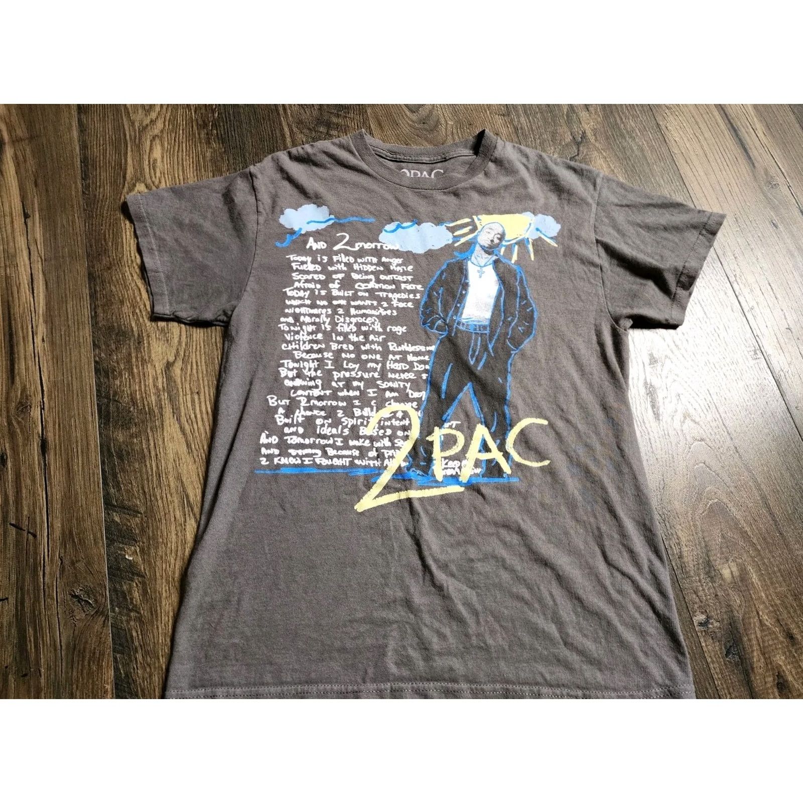 Vintage 2Pac Mens M T Shirt Crew Neck Short Sleeve Gray Cotton 2Pac And 2Morrow Lyrics Hip Hop Music Rap Vintage: No 80s 90s Ganster Poetry Size US M / EU 48-50 / 2 - 6 Thumbnail