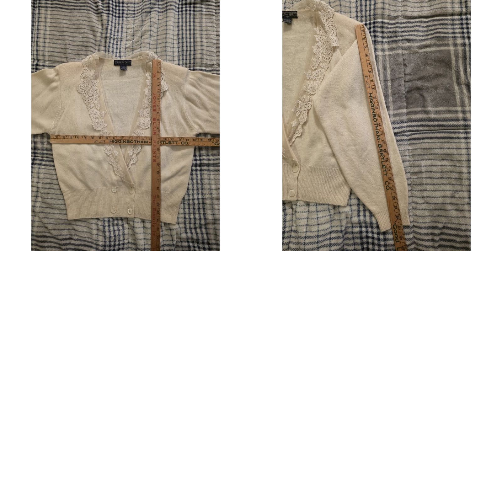 Vintage VINTAGE Herman Geist Cardigan Sweater Women L Ivory 100% Wool Lace Trim V-Neck 90s Classic Size L / US 10 / IT 46 - 8 Thumbnail