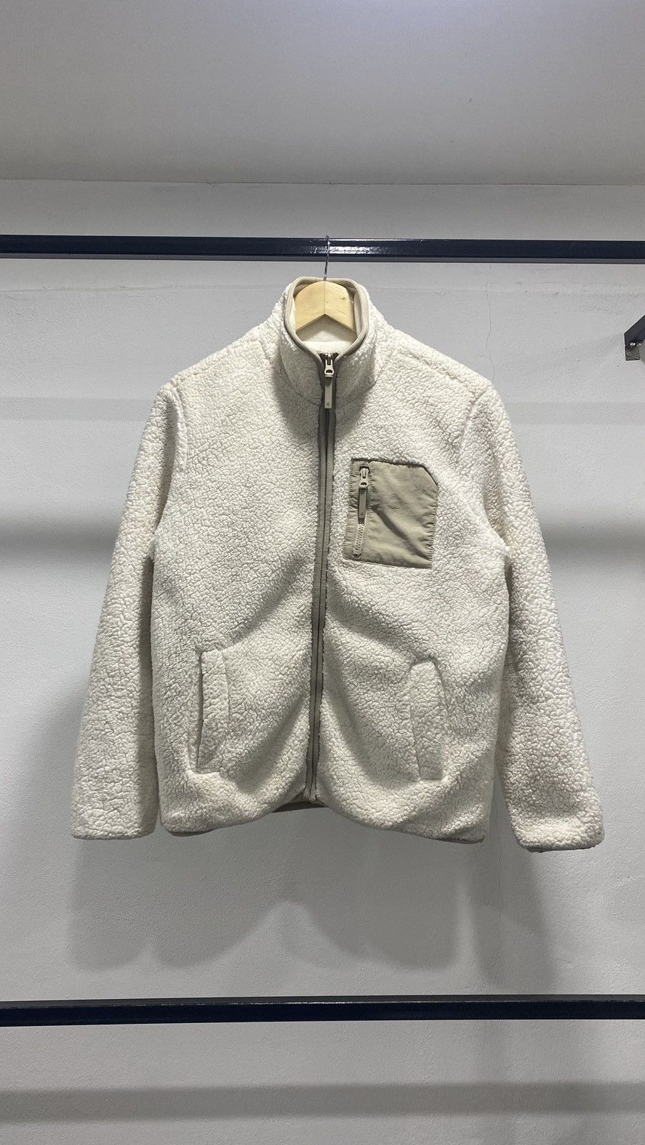 image of Vintage Tbj Sherpa Fleece Zip Up Jacket in White, Men's (Size Small)