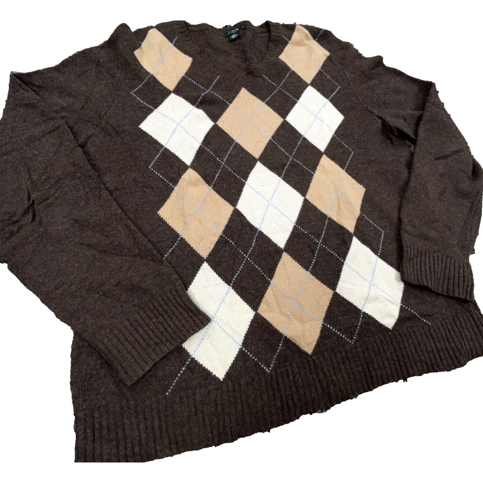 J.Crew J. Crew Sweater Men XL Brown Lambs Wool Knit Diamond V-Neck Golf Preppy Grandpa Pullover Long Sleeve Casual Solid Wool Knit Size US XL / EU 56 / 4 - 2 Thumbnail